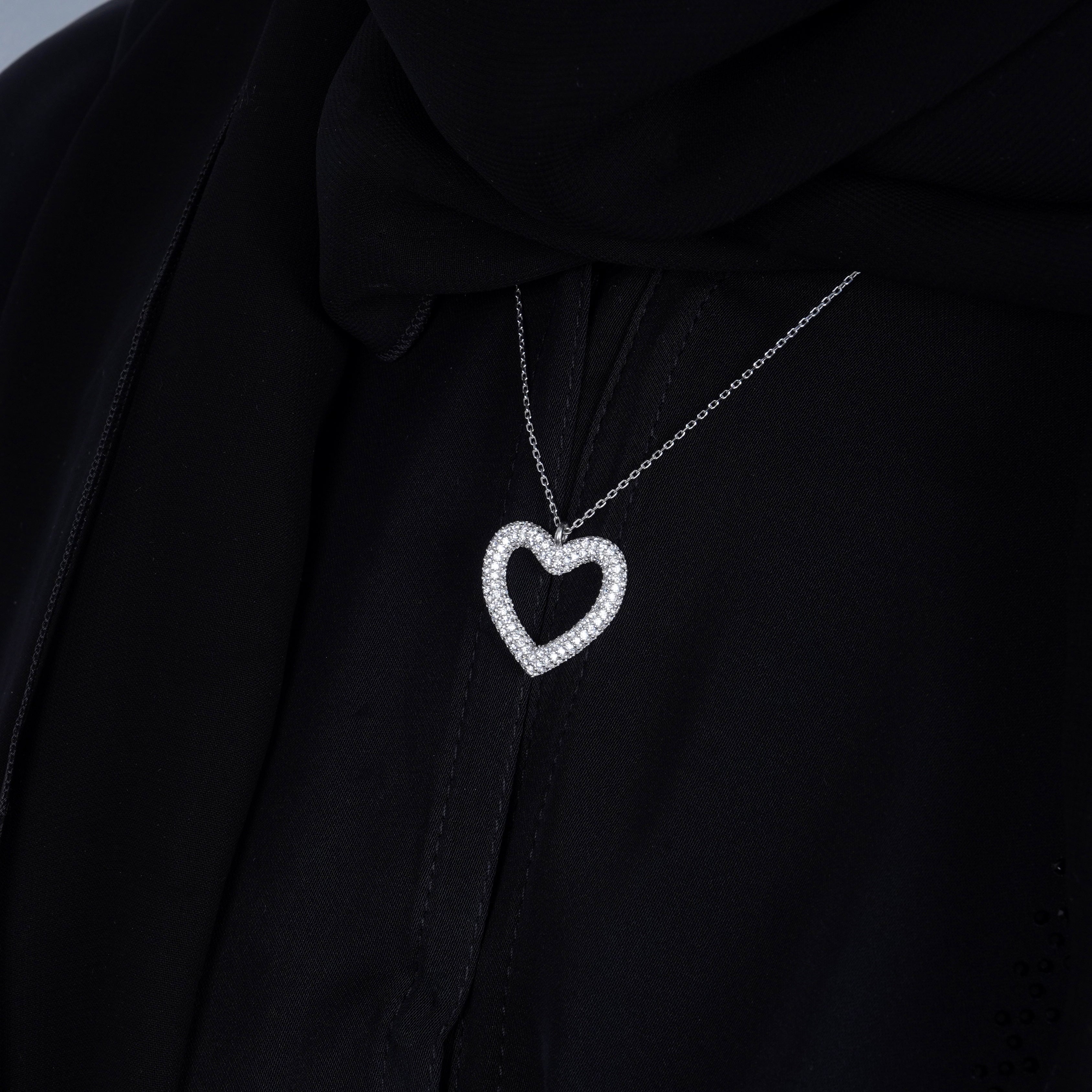 925 Silver Hollow Heart Necklace - Leona Jewelry