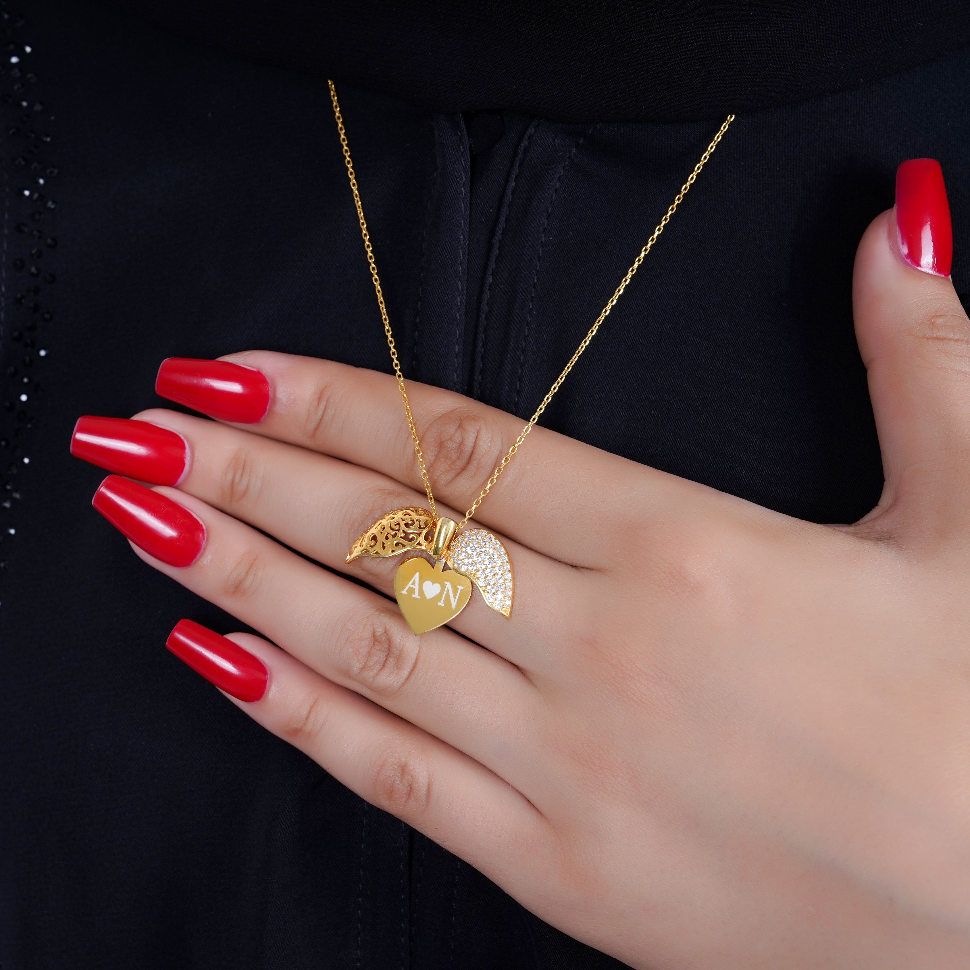 925 Silver Personalized Custom Golden Heart Name Necklace - Leona Jewelry