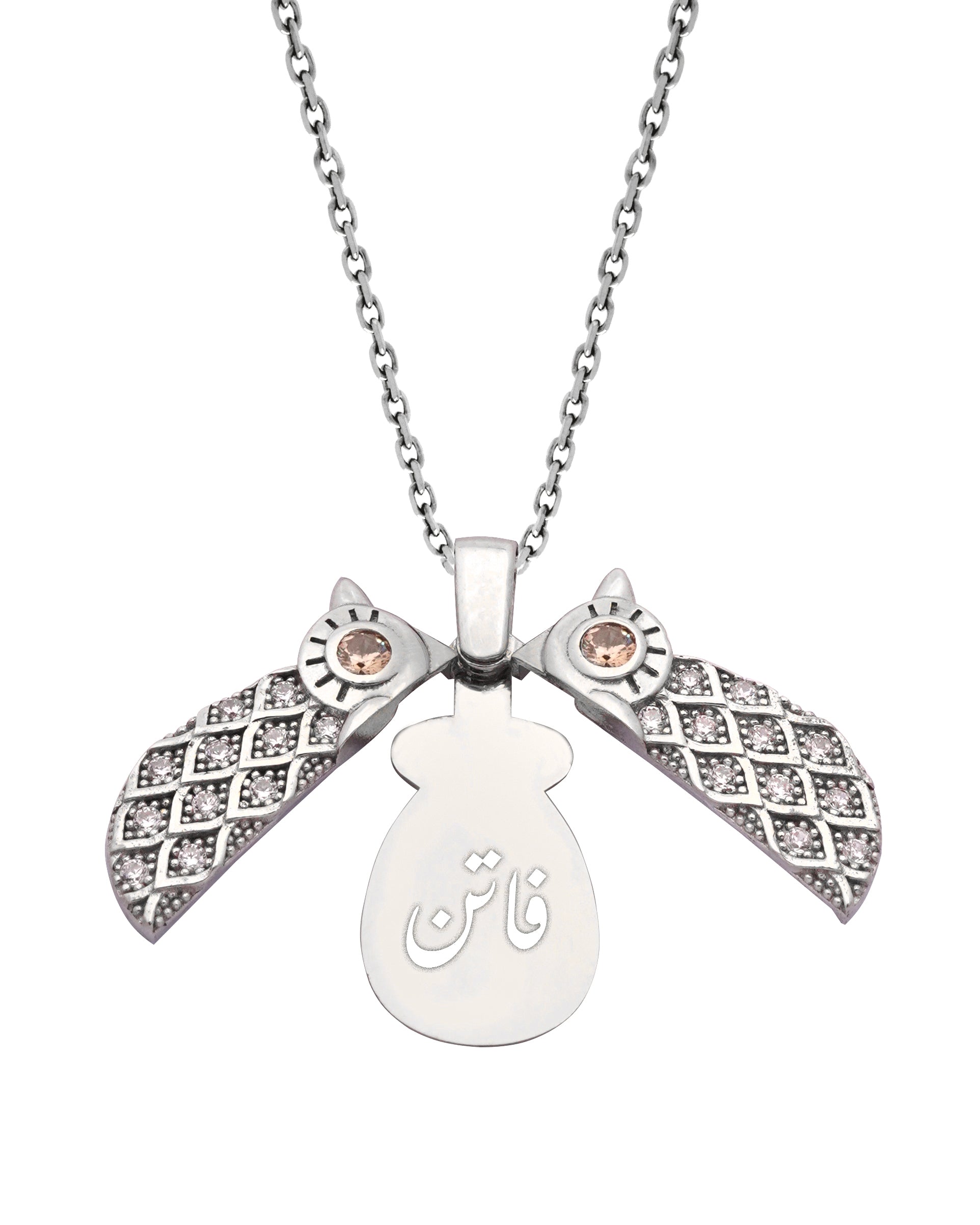 925 Silver Personalized Custom Owl Name Necklace (Silver) - Leona Jewelry