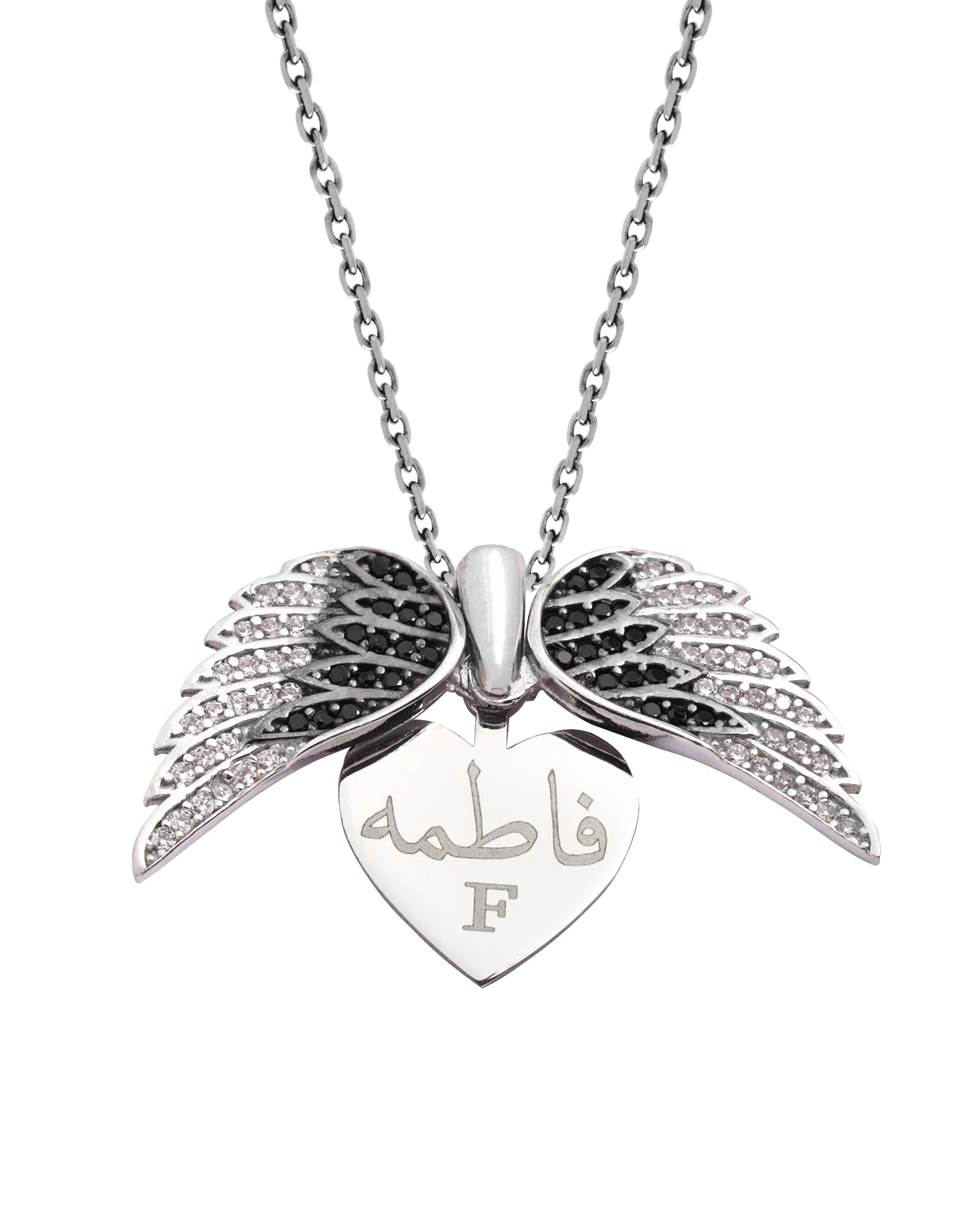 925 Silver Personalized Custom Angel Wings Name Necklace (Silver) - Leona Jewelry