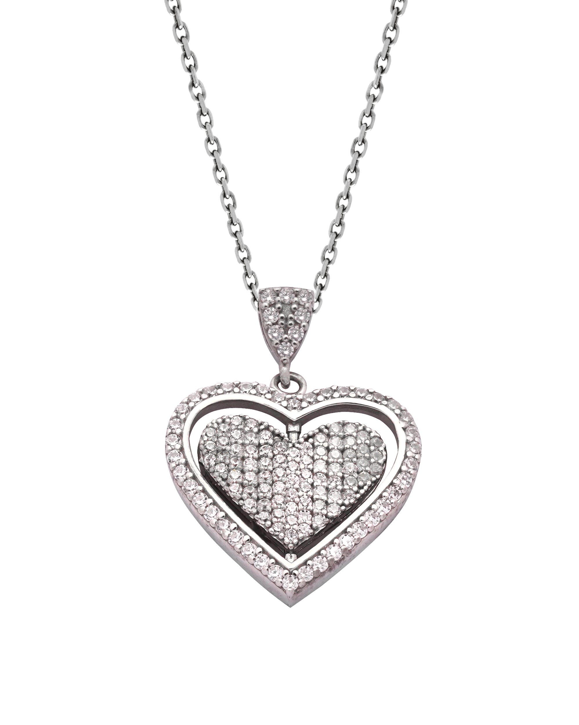 925 Silver Personalized Custom Rotating Heart Name Necklace (Silver) - Leona Jewelry