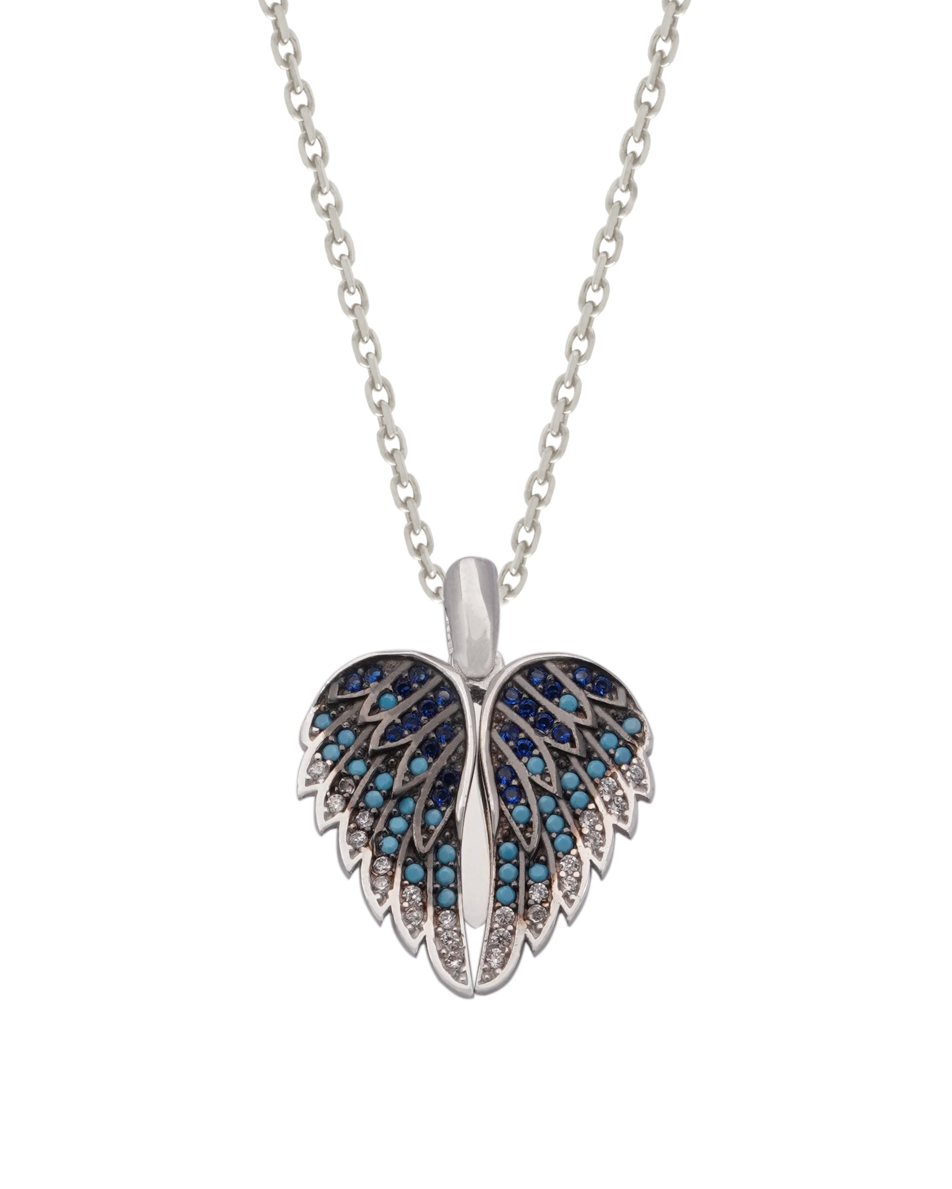925 Silver Personalized Custom Angel Wings Name Necklace (Multicolor Stones) - Leona Jewelry
