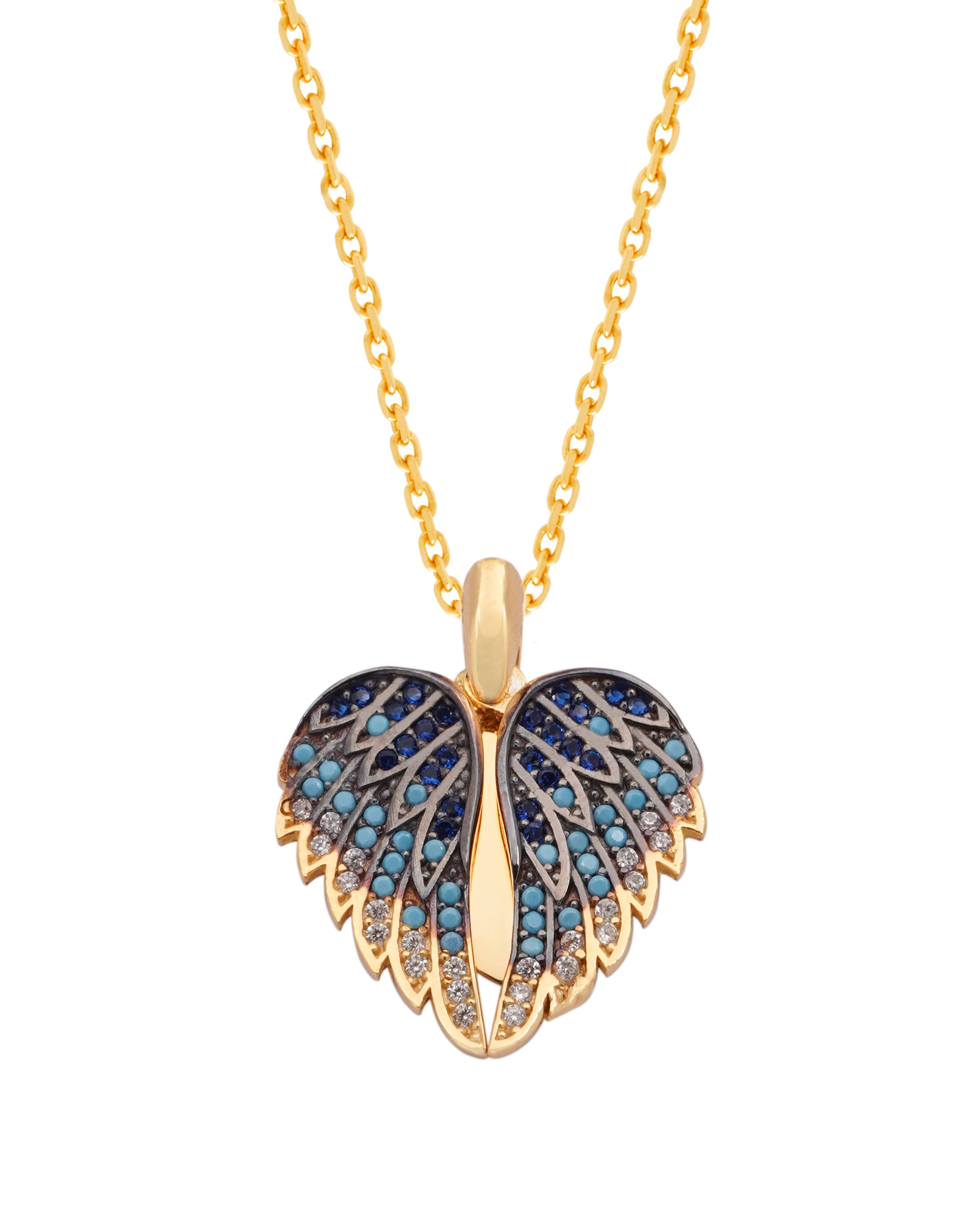 925 Silver Personalized Custom Angel Wings Name Necklace (Multicolor Stones) - Leona Jewelry