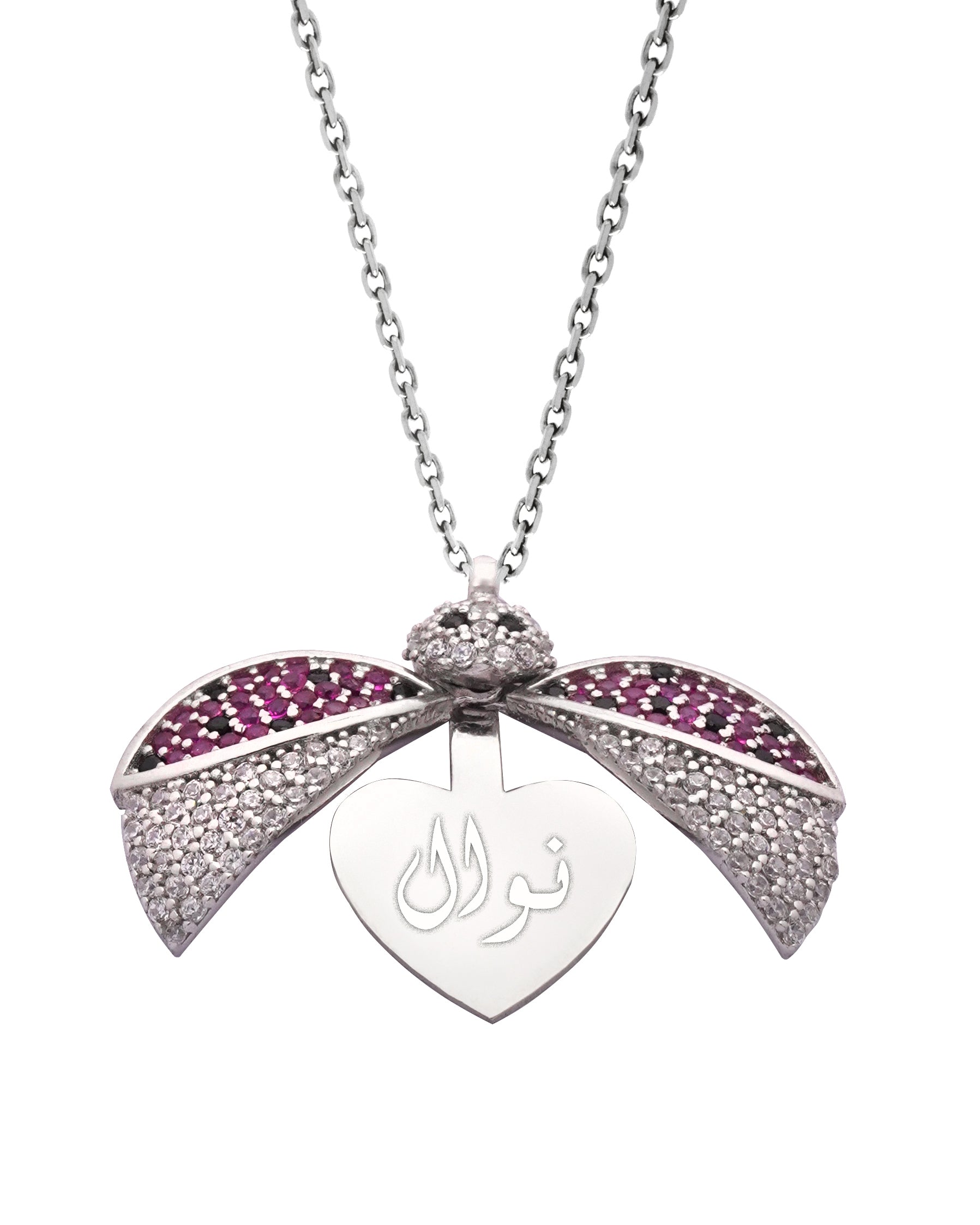 925 Silver Personalized Custom Ladybug Name Necklace (Silver) - Leona Jewelry