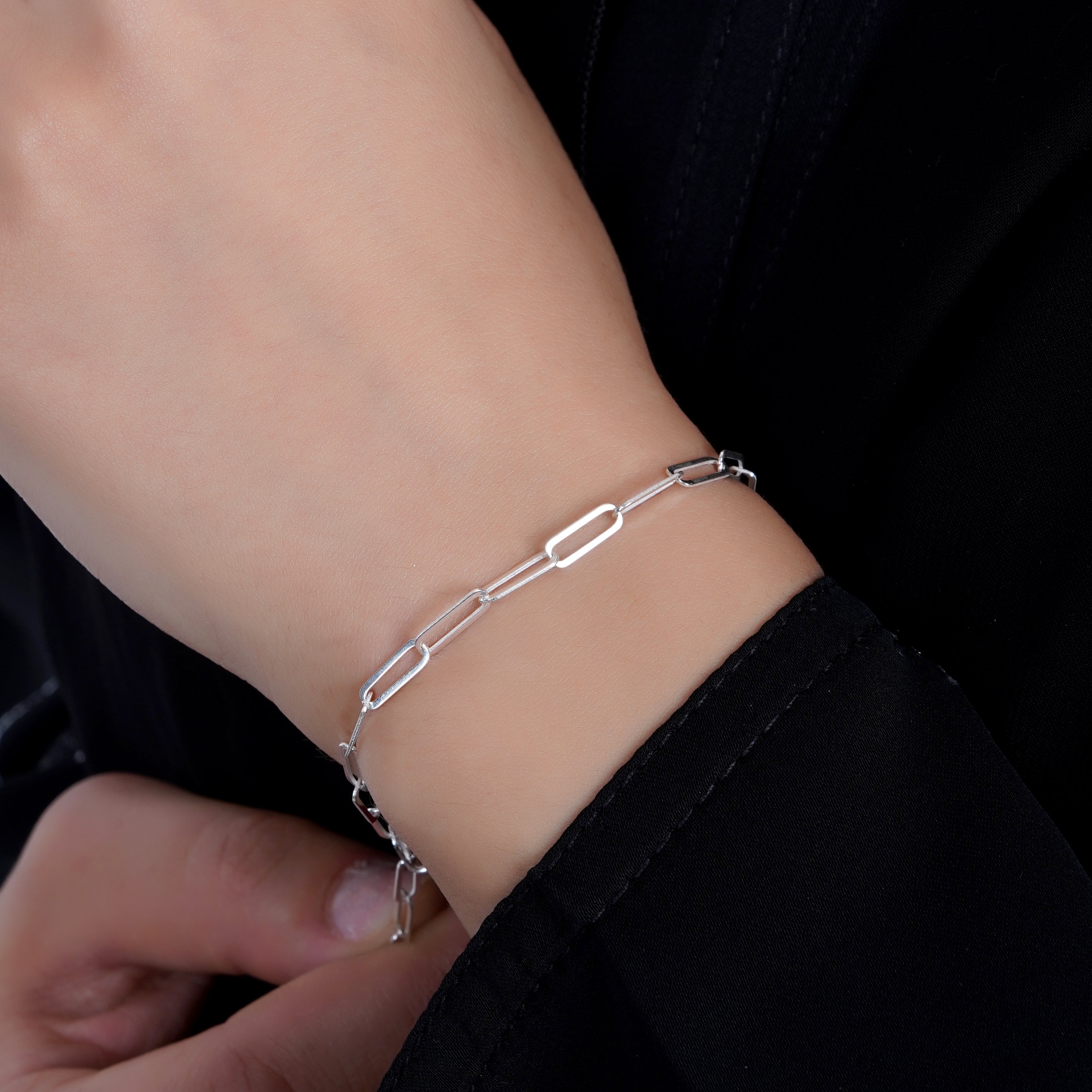 925 Silver Paperclip Bracelet (Silver) - Leona Jewelry