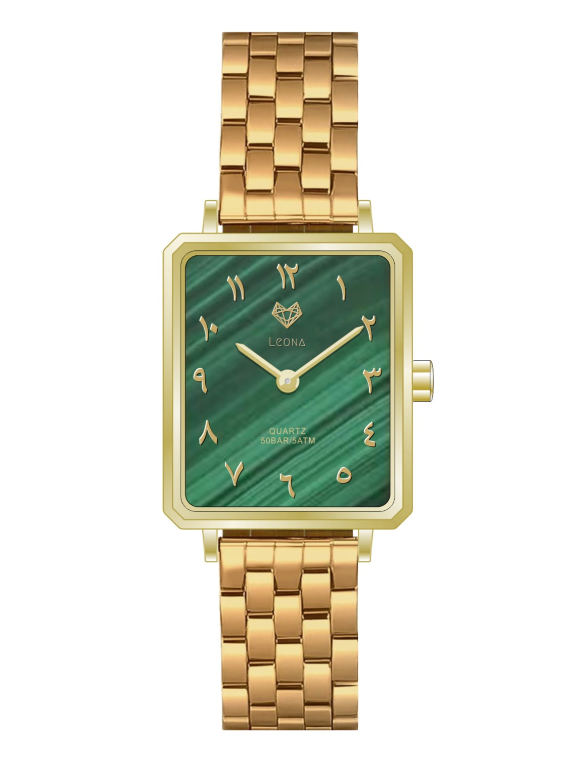 Elegance Watch Green Malachite Gold Plated - Leona Jewelry