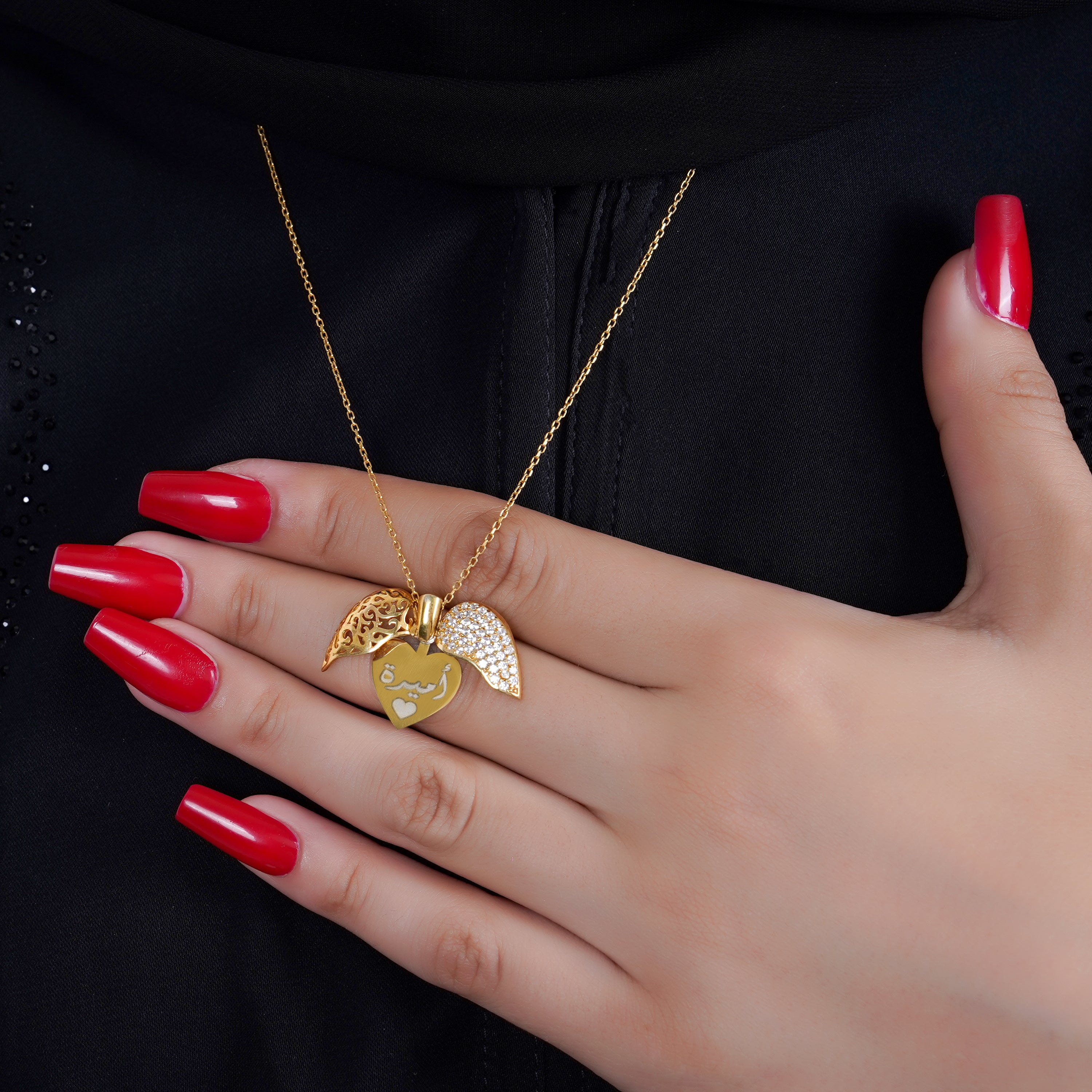 925 Silver Personalized Custom Golden Heart Name Necklace - Leona Jewelry