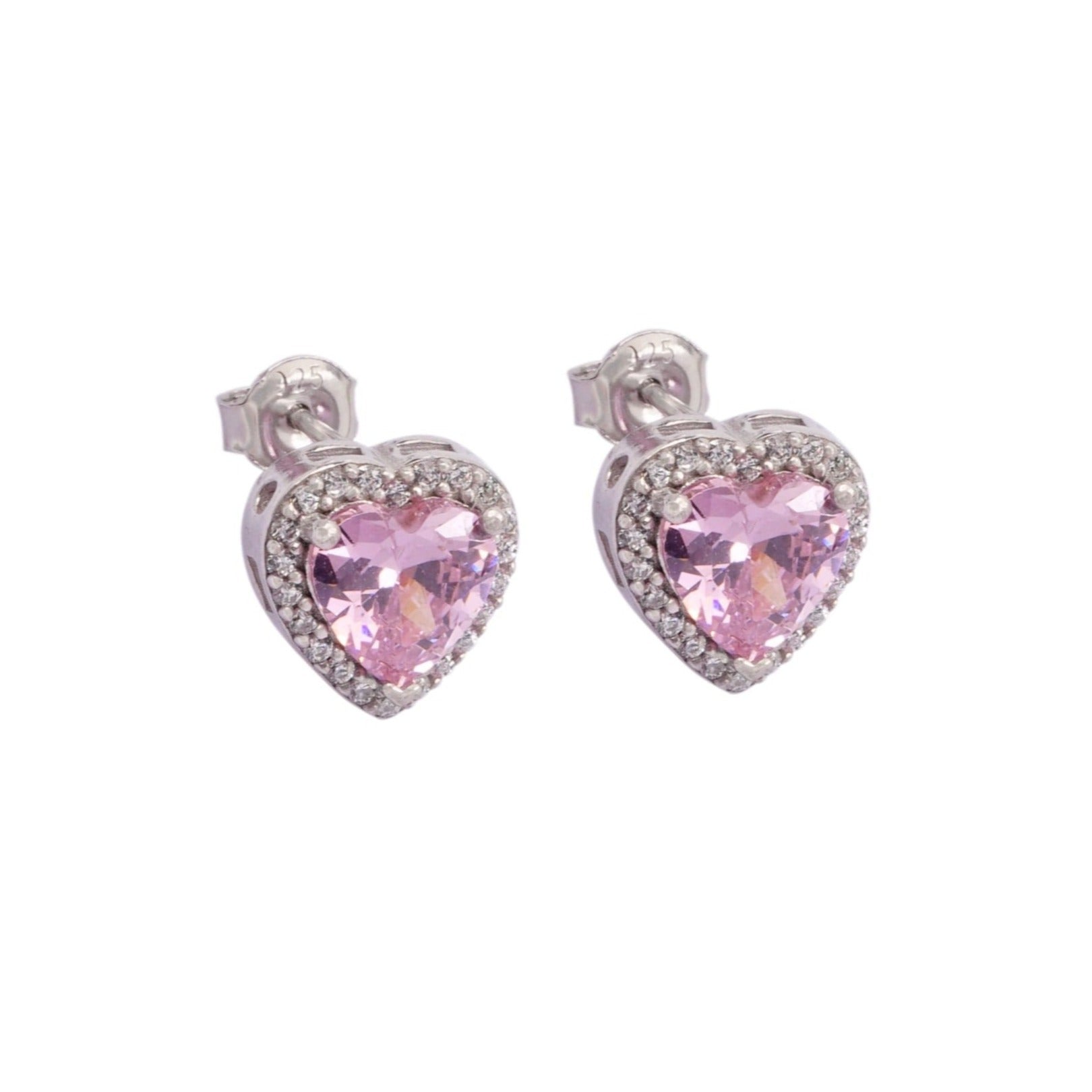 925 Silver Pink Heart Earrings - Leona Jewelry