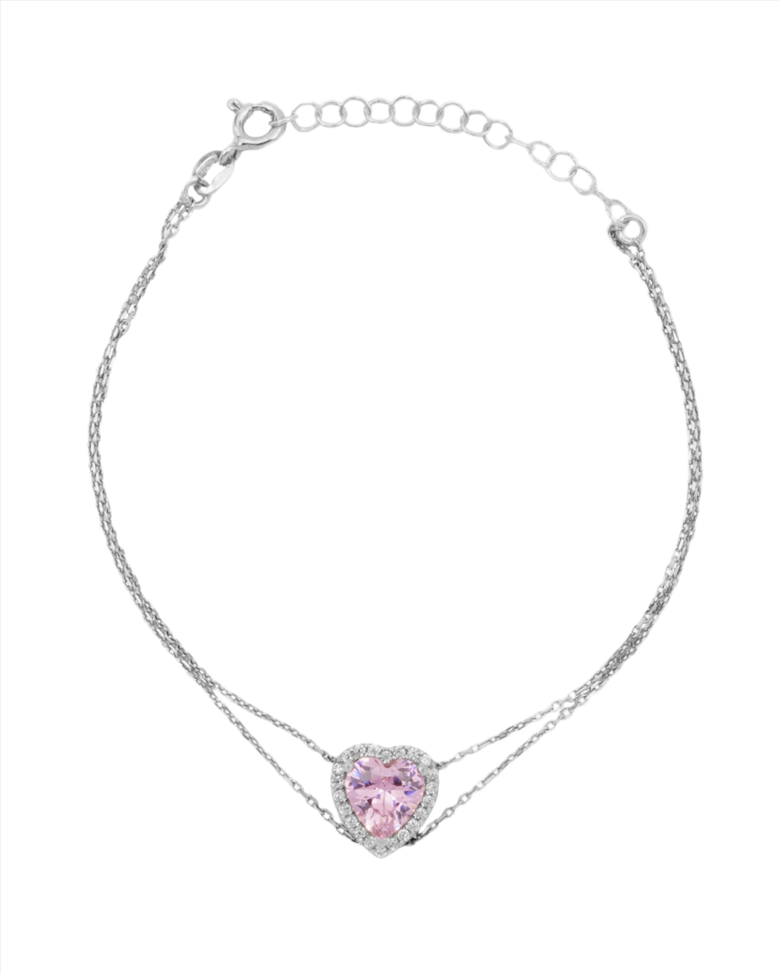 925 Silver Pink Heart Bracelet - Leona Jewelry