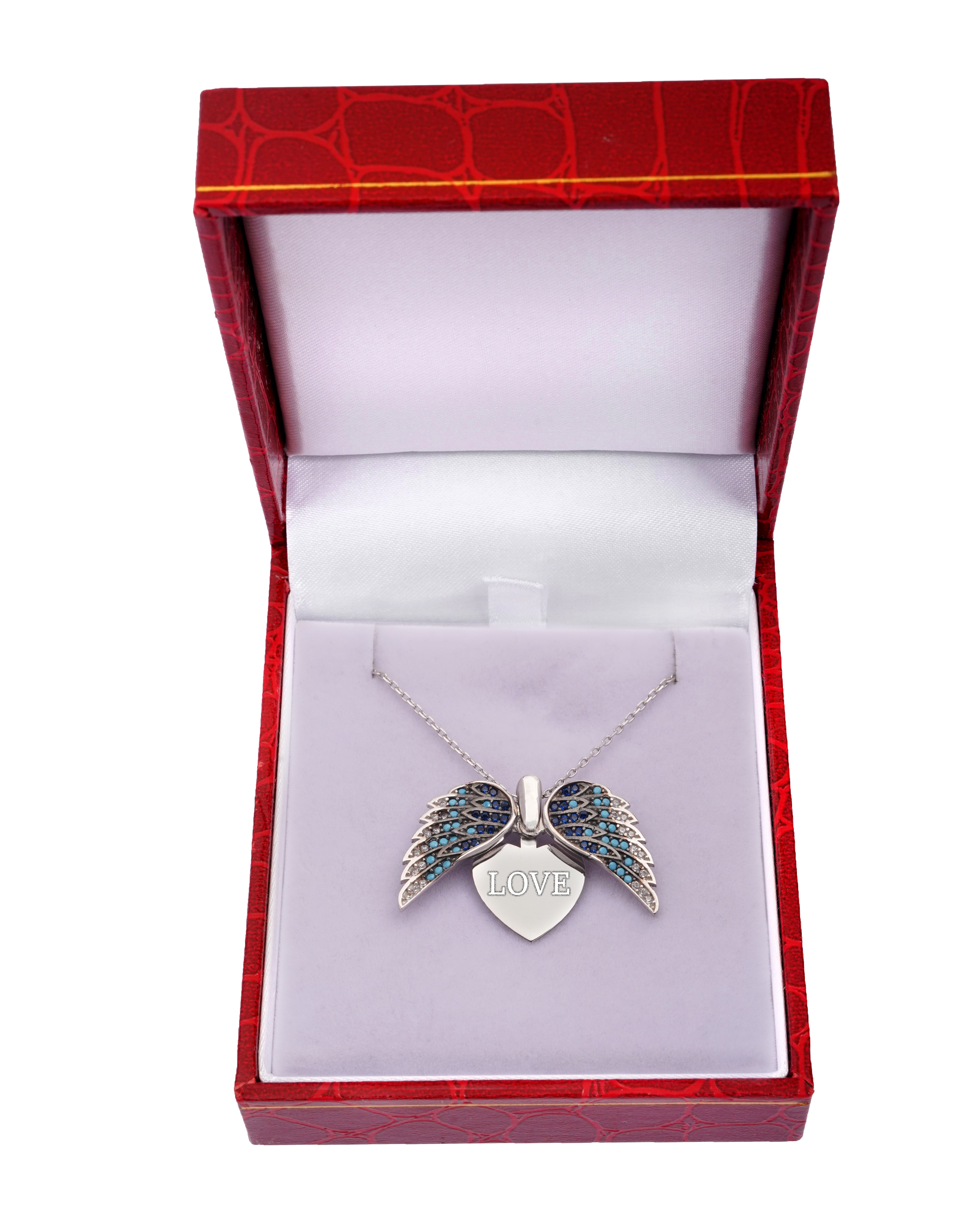 925 Silver Personalized Custom Angel Wings Name Necklace (Multicolor Stones) - Leona Jewelry