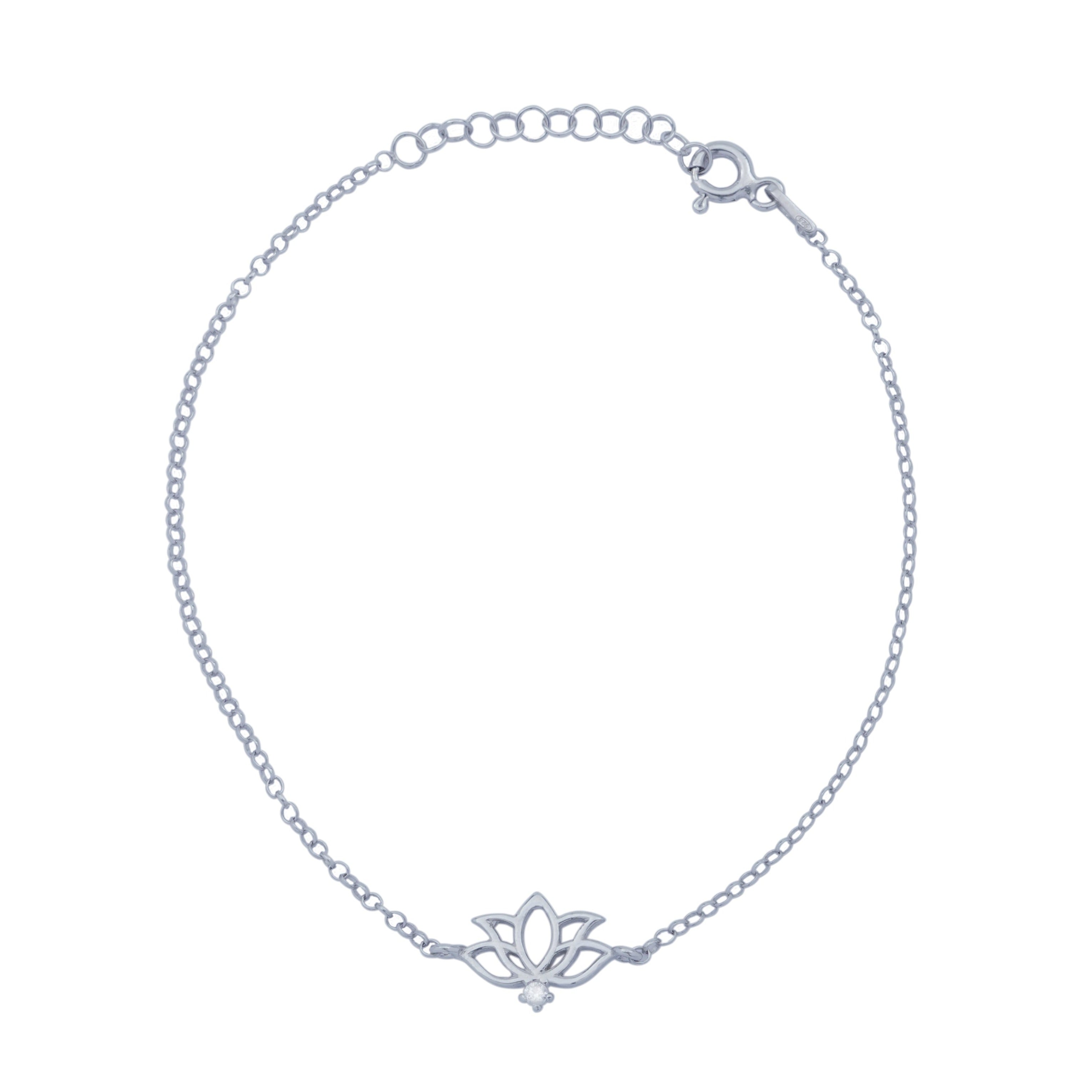 925 Silver Dainty Lotus Bracelet (Silver) - Leona Jewelry