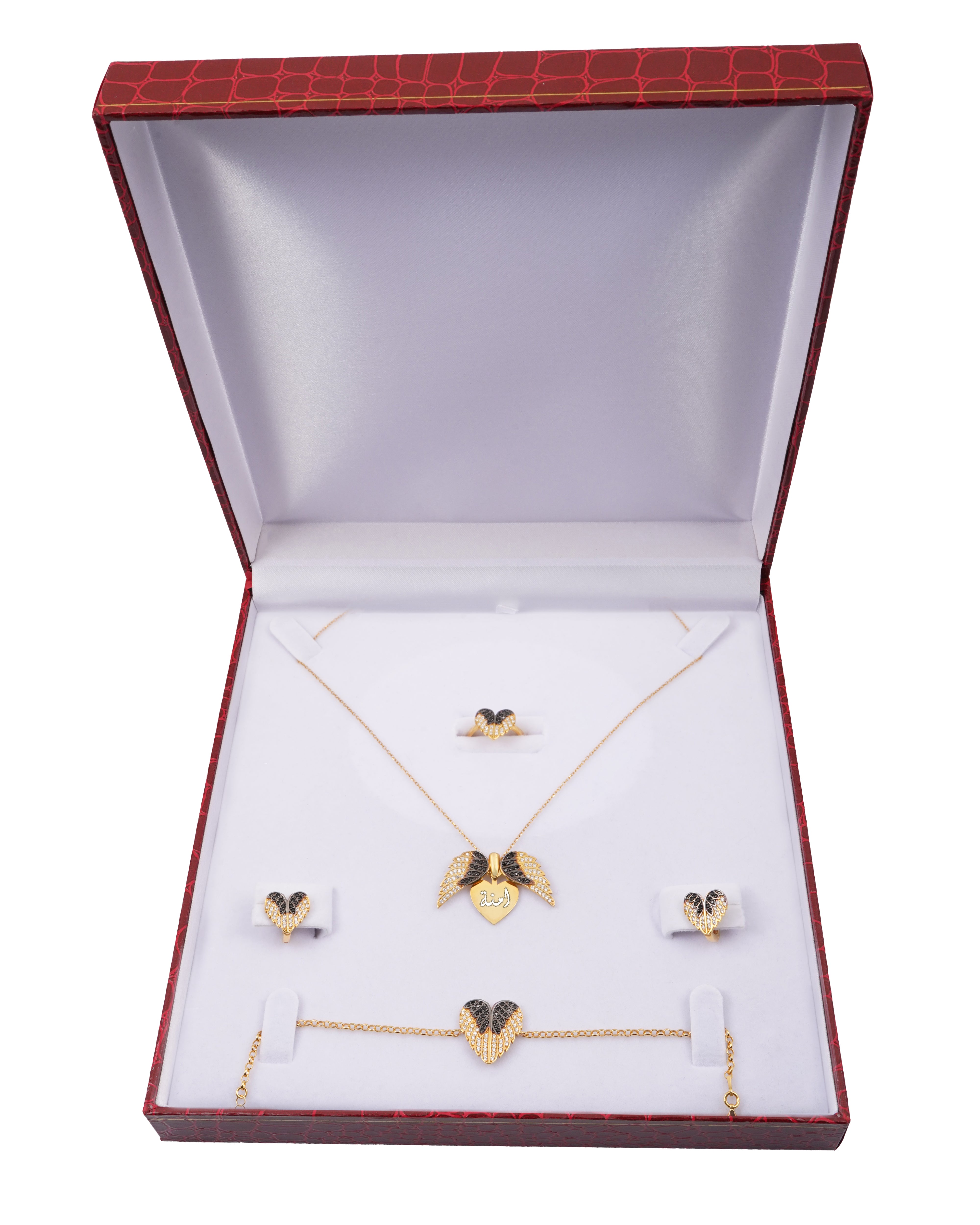 925 Silver Personalized Custom Love Angel Wings Name Jewelry Set - Leona Jewelry