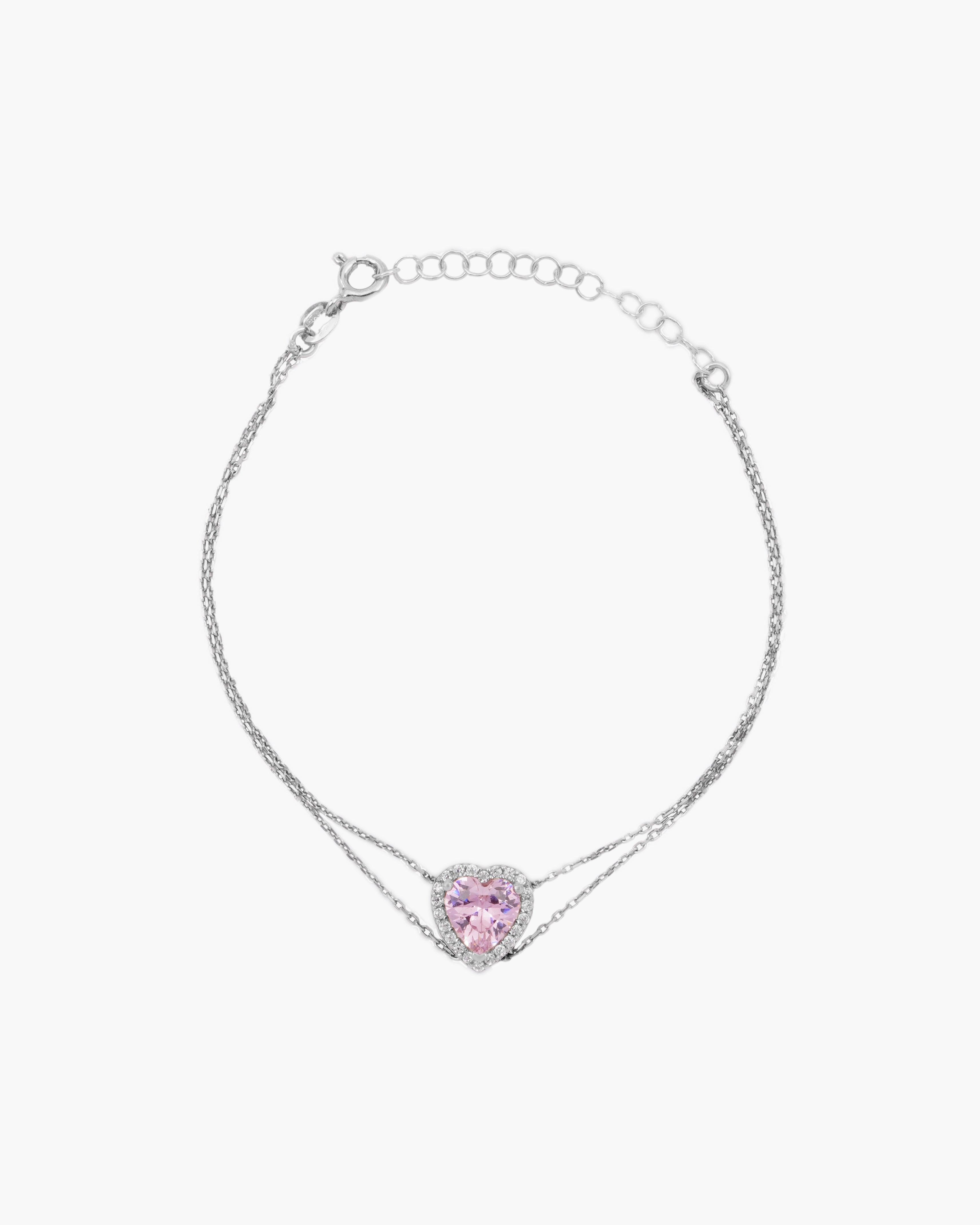 925 Silver Pink Heart Bracelet - Leona Jewelry