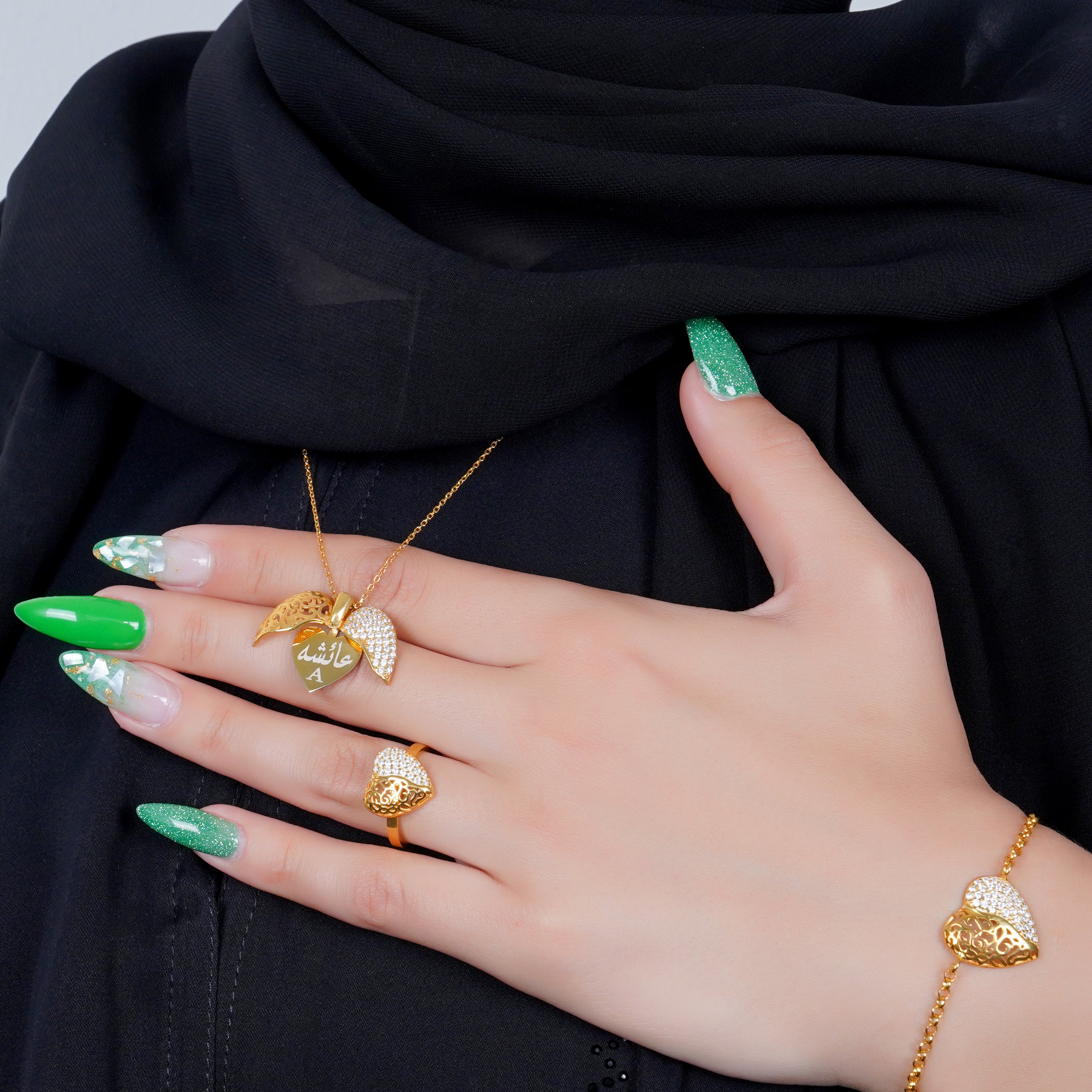 925 Silver Golden Heart Ring - Leona Jewelry