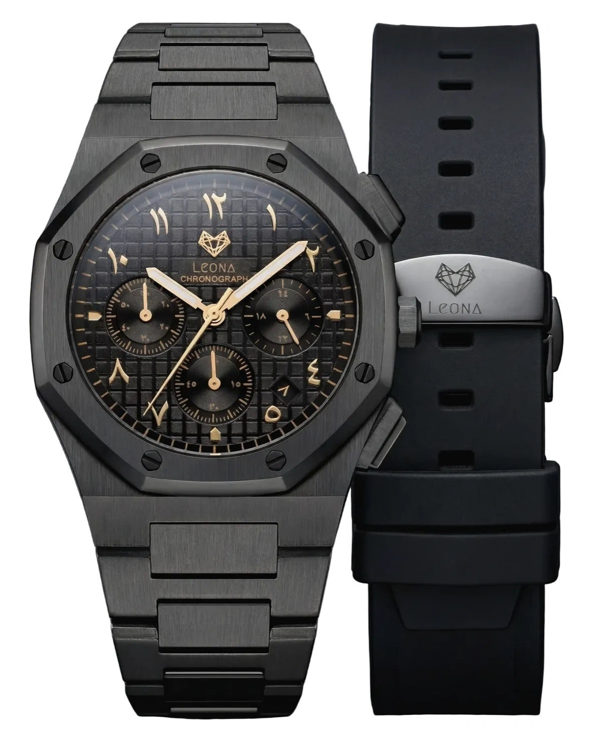Royal Black Edition Gold with the steel bracelet and the black rubber strap