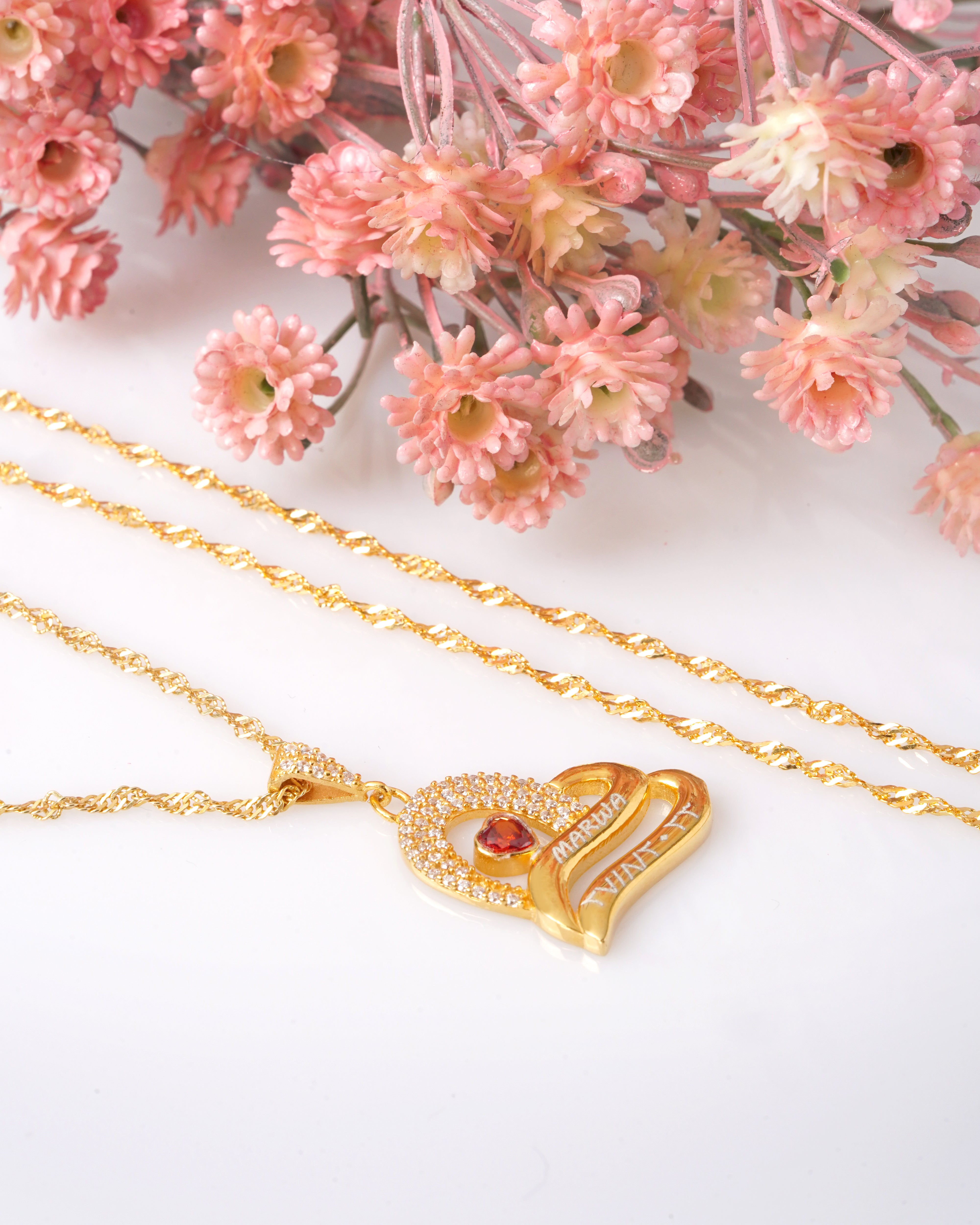 925 Silver Personalized Custom Double Heart Couple Name Necklace - Leona Jewelry