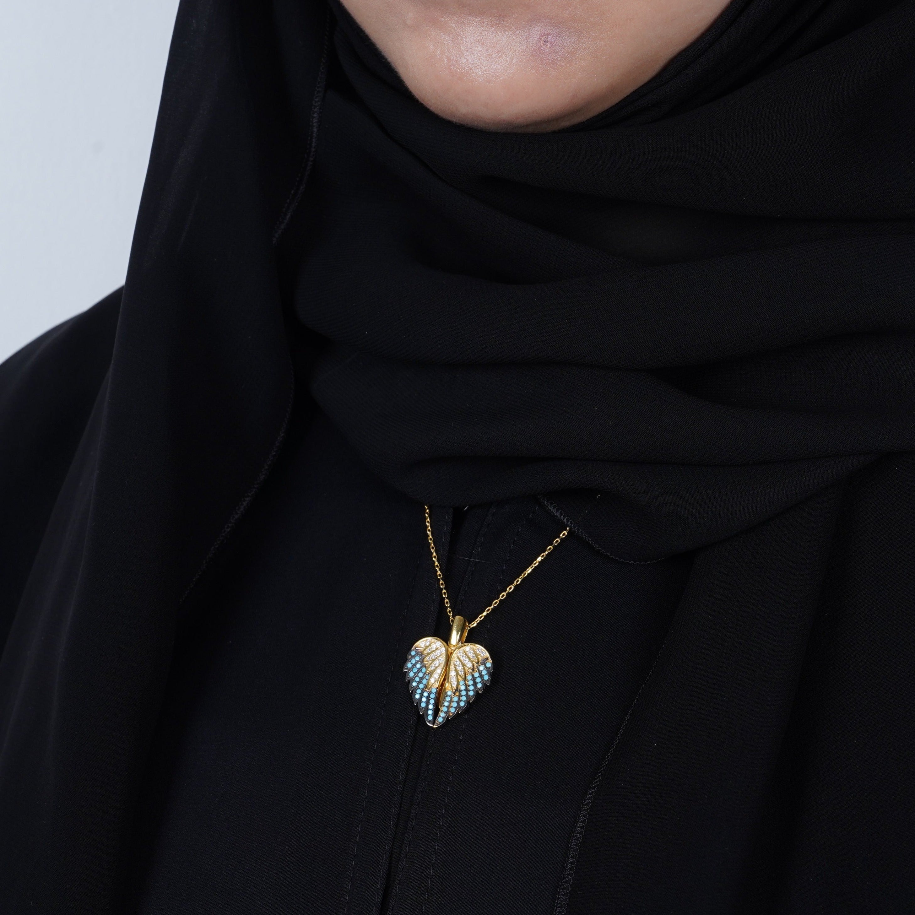 925 Silver Personalized Custom Angel Wings Name Necklace (Blue Stones) - Leona Jewelry