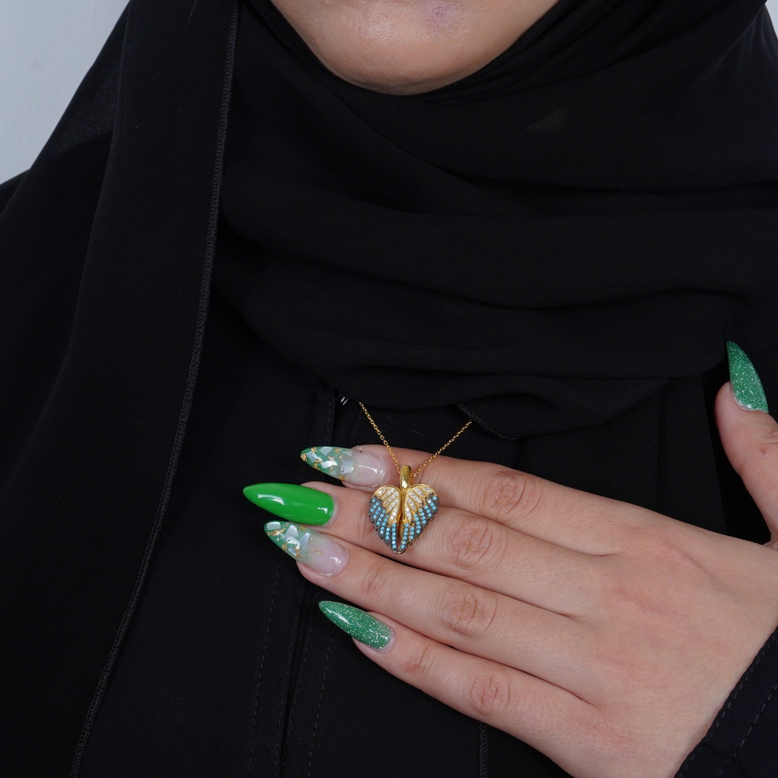 925 Silver Personalized Custom Angel Wings Name Necklace (Blue Stones) - Leona Jewelry