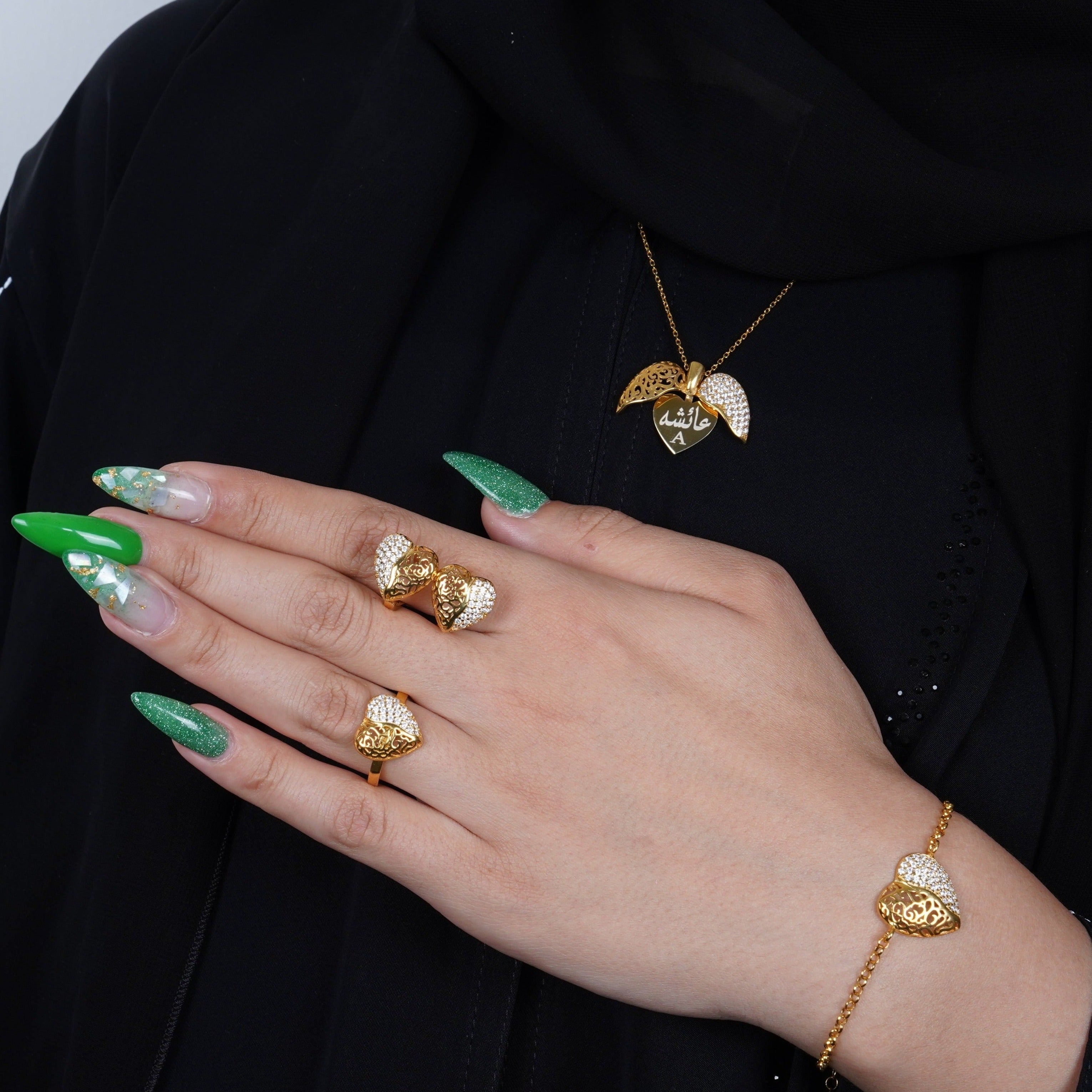 925 Silver Personalized Custom Golden Heart Jewelry Set - Leona Jewelry