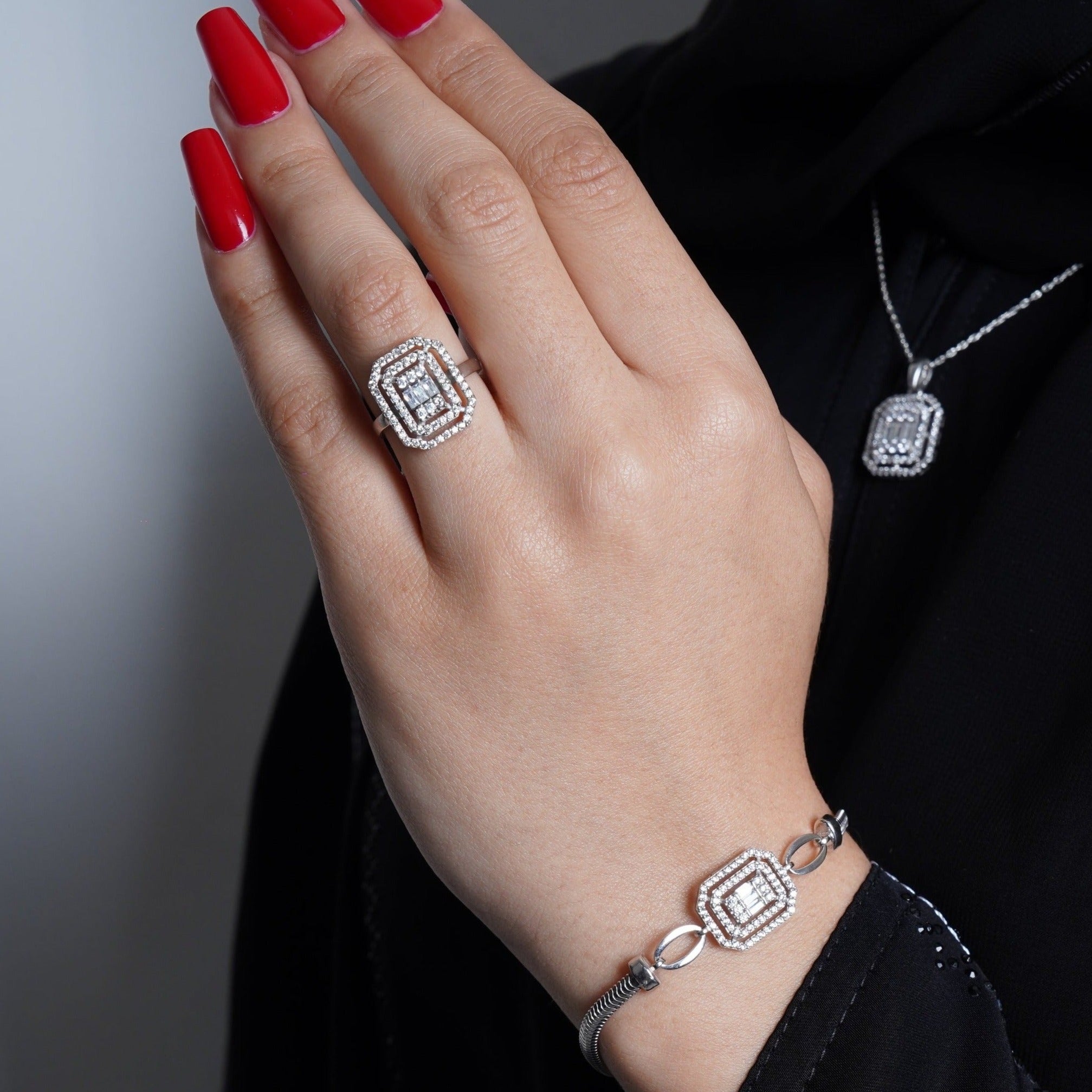 925 Silver Octagon Ring (Silver) - Leona Jewelry