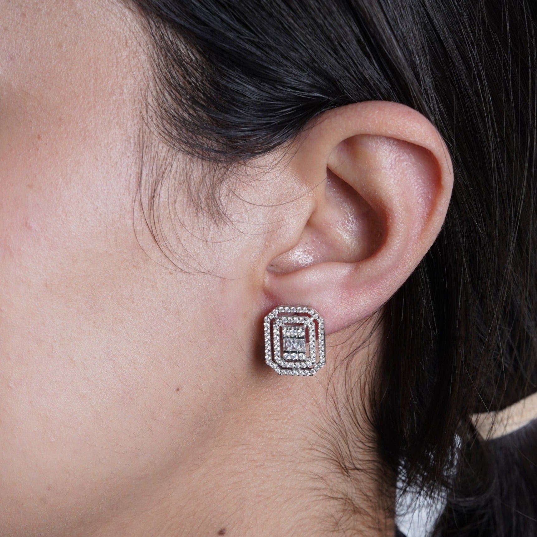 925 Silver Octagon Earrings (Silver) - Leona Jewelry