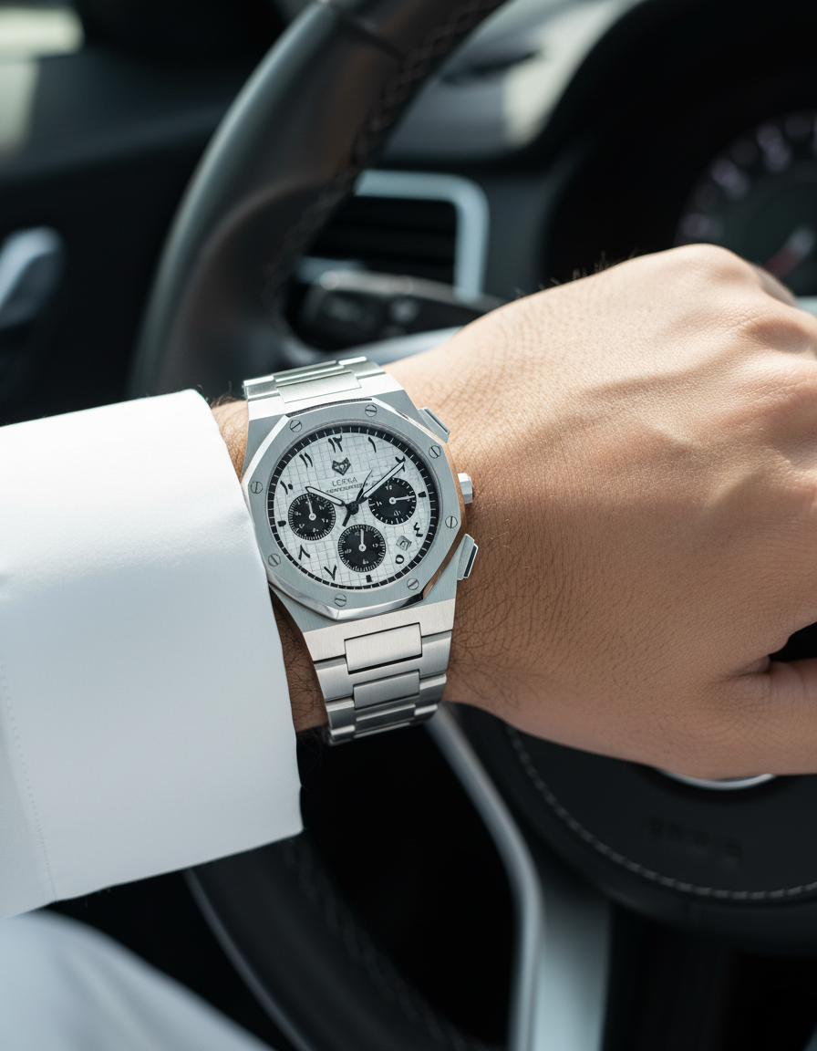 Royal Chronograph Panda - 40mm / Arabic Dial / Full 316L Steel / Japanese Movement / Waterproof