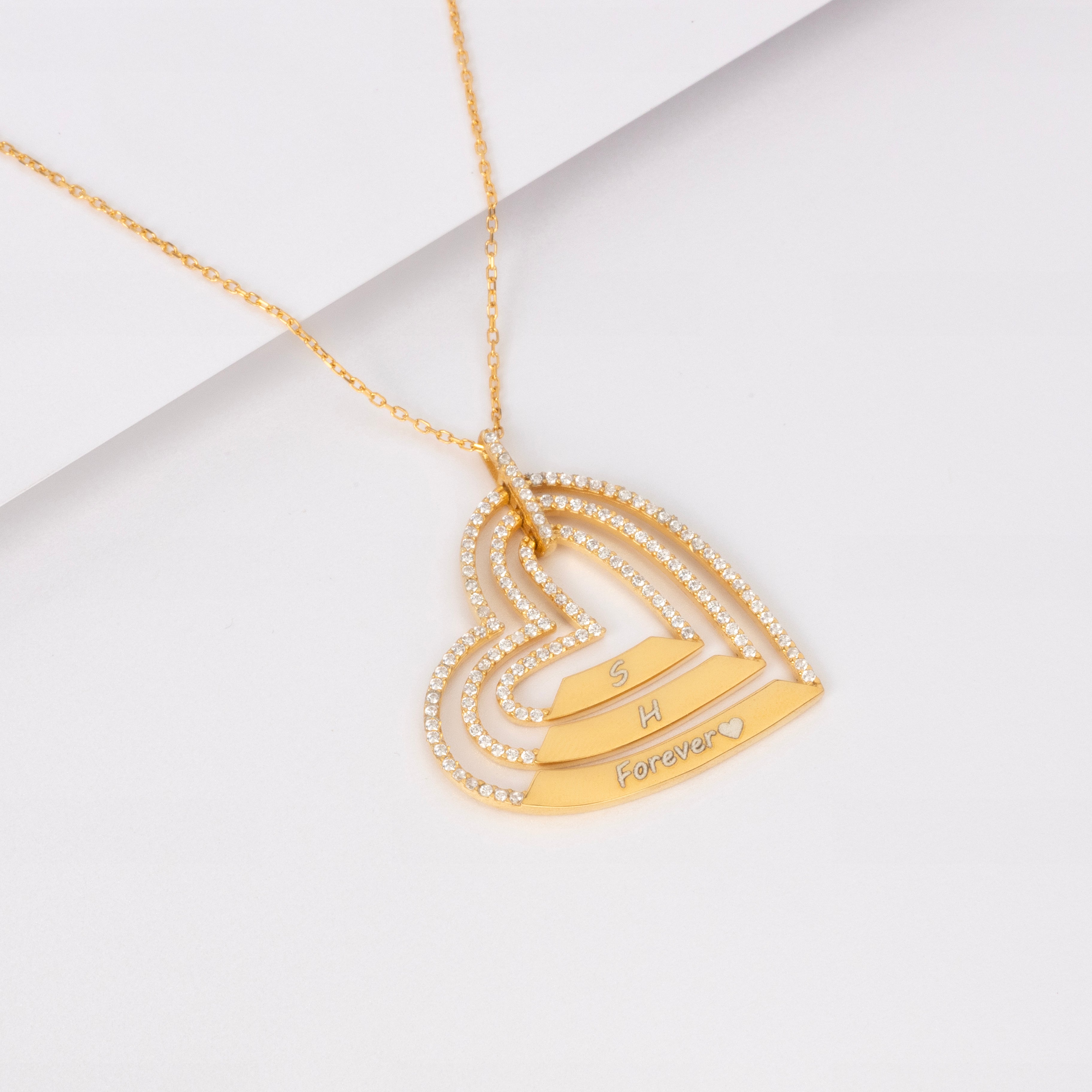 925 Silver Personalized Custom Trio Heart Name Necklace - Leona Jewelry