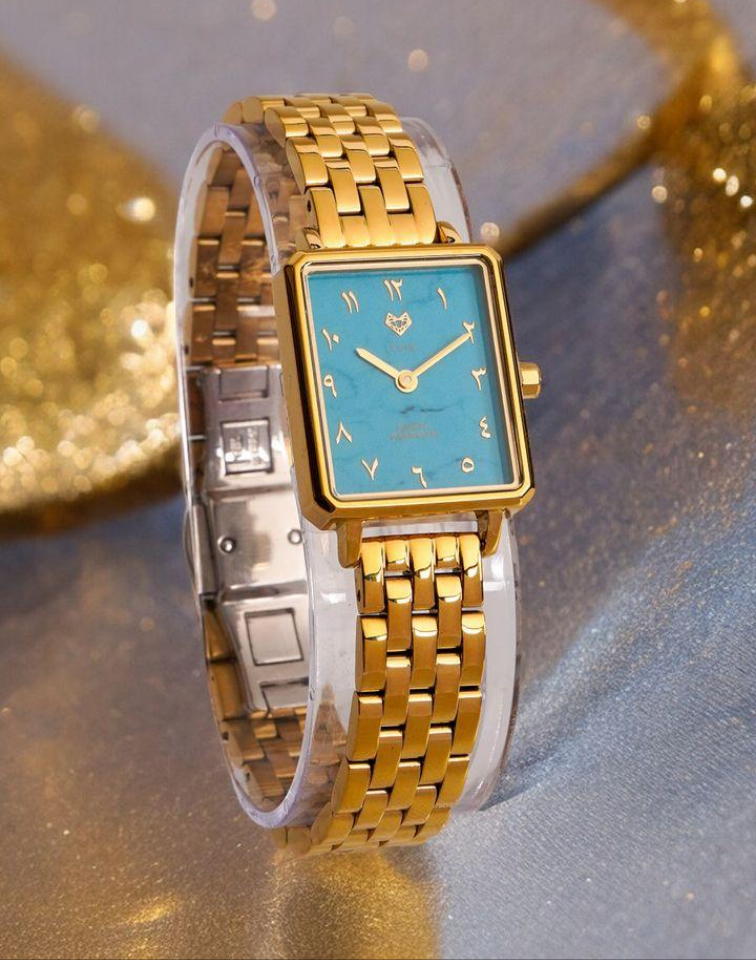 Elegance Watch Blue Turquoise Gold Plated - Leona Jewelry