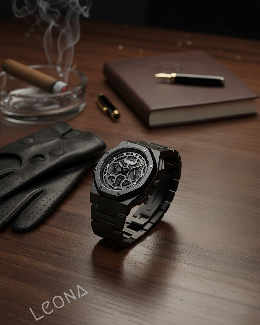Royal Skeleton Black - 40mm / Full 316L Steel / Japanese Dual-Time Movement / Waterproof - Exclusive Collection