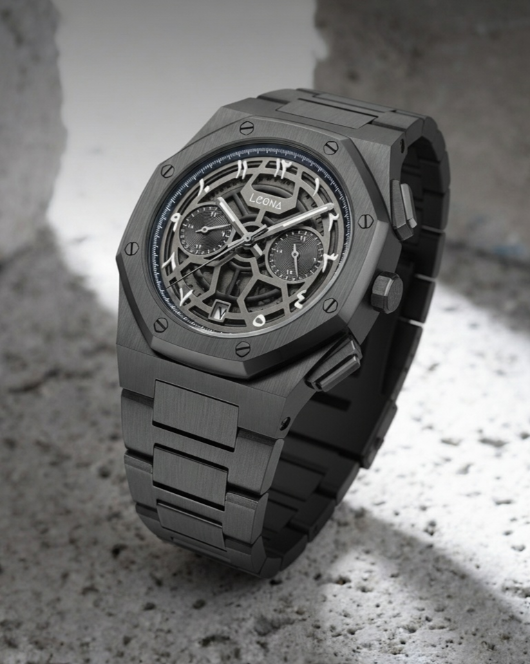 Royal Skeleton Black - 40mm / Full 316L Steel / Japanese Dual-Time Movement / Waterproof - Exclusive Collection