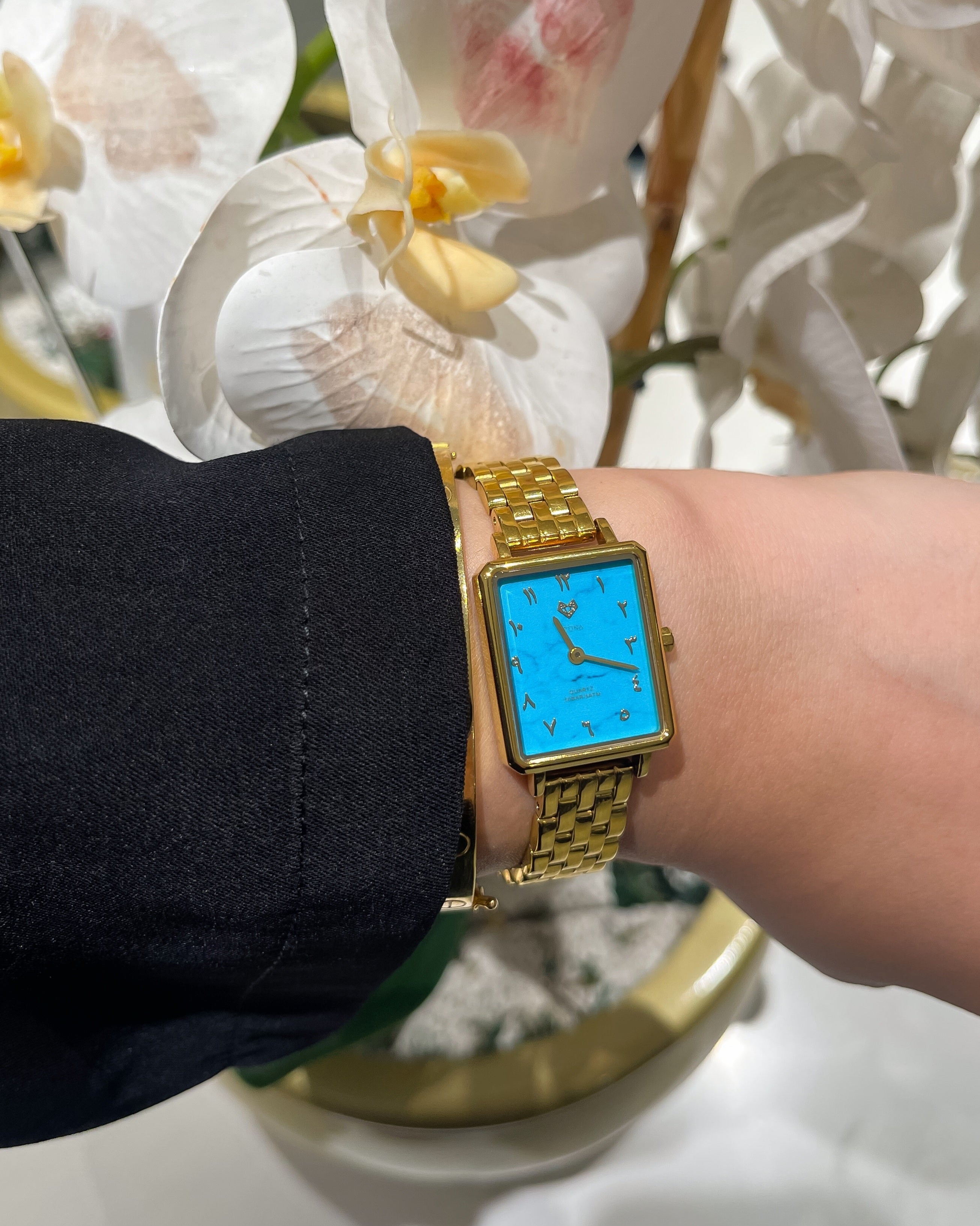 Elegance Watch Blue Turquoise Gold Plated - Leona Jewelry
