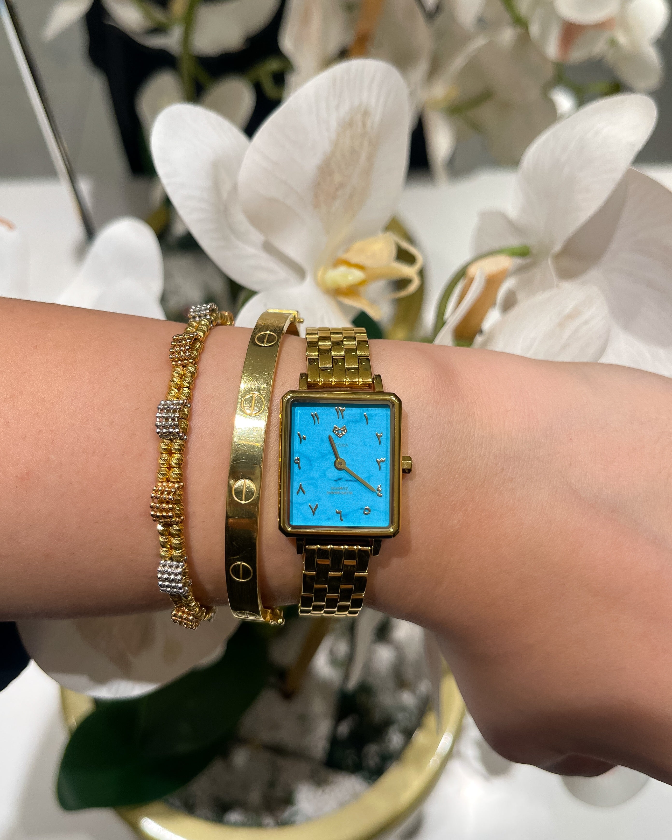 Elegance Watch Blue Turquoise Gold Plated - Leona Jewelry
