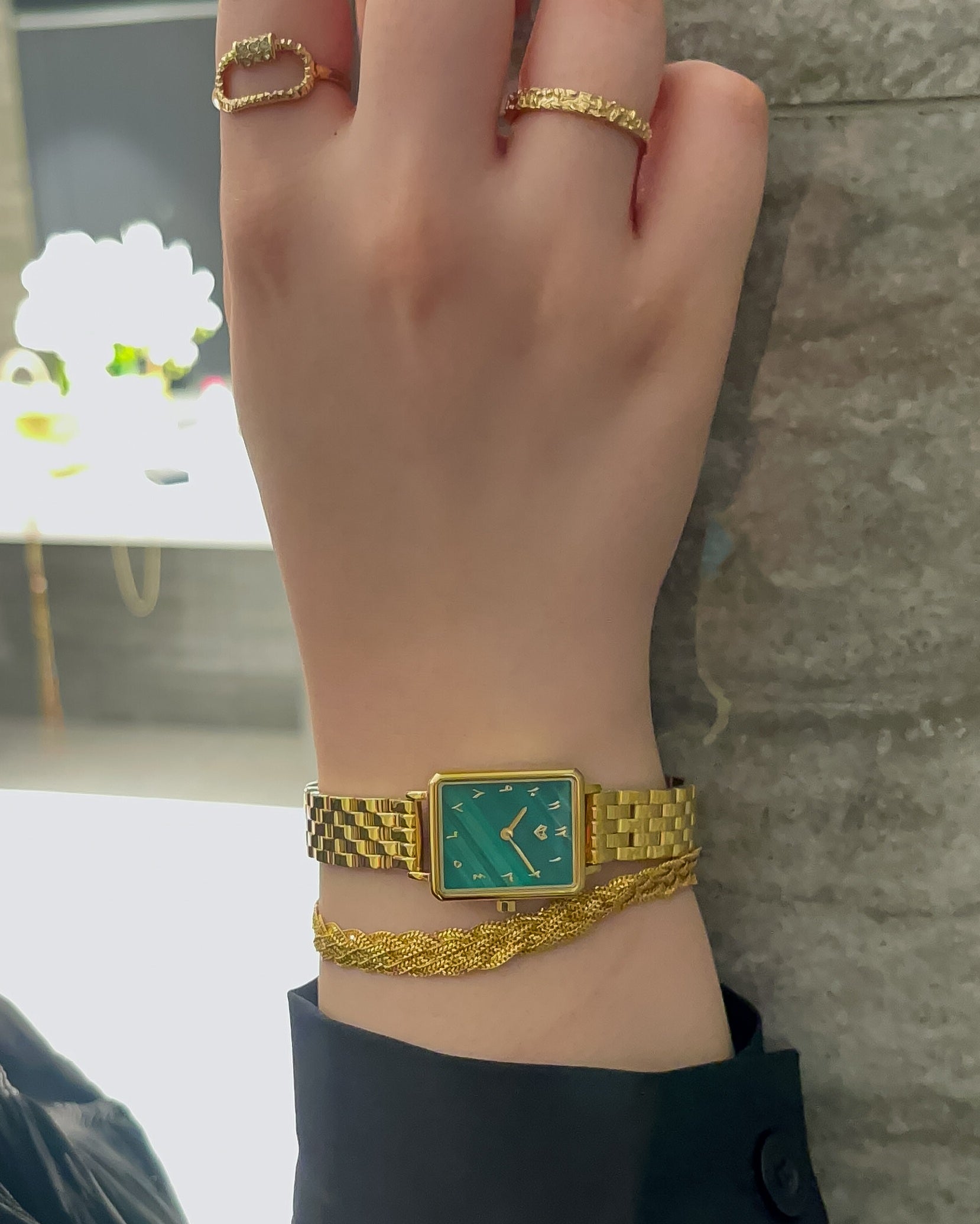 Elegance Watch Green Malachite Gold Plated - Leona Jewelry