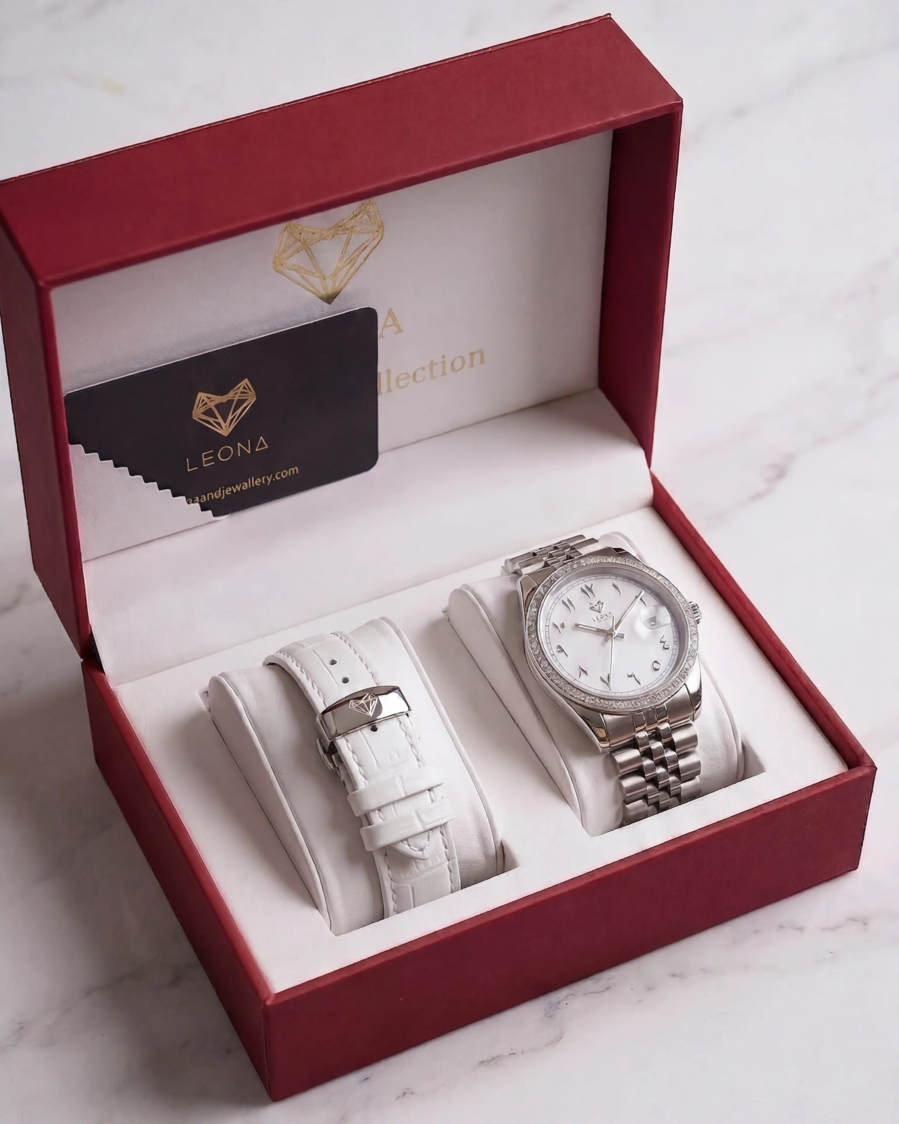Perla White + Genuine Leather Strap