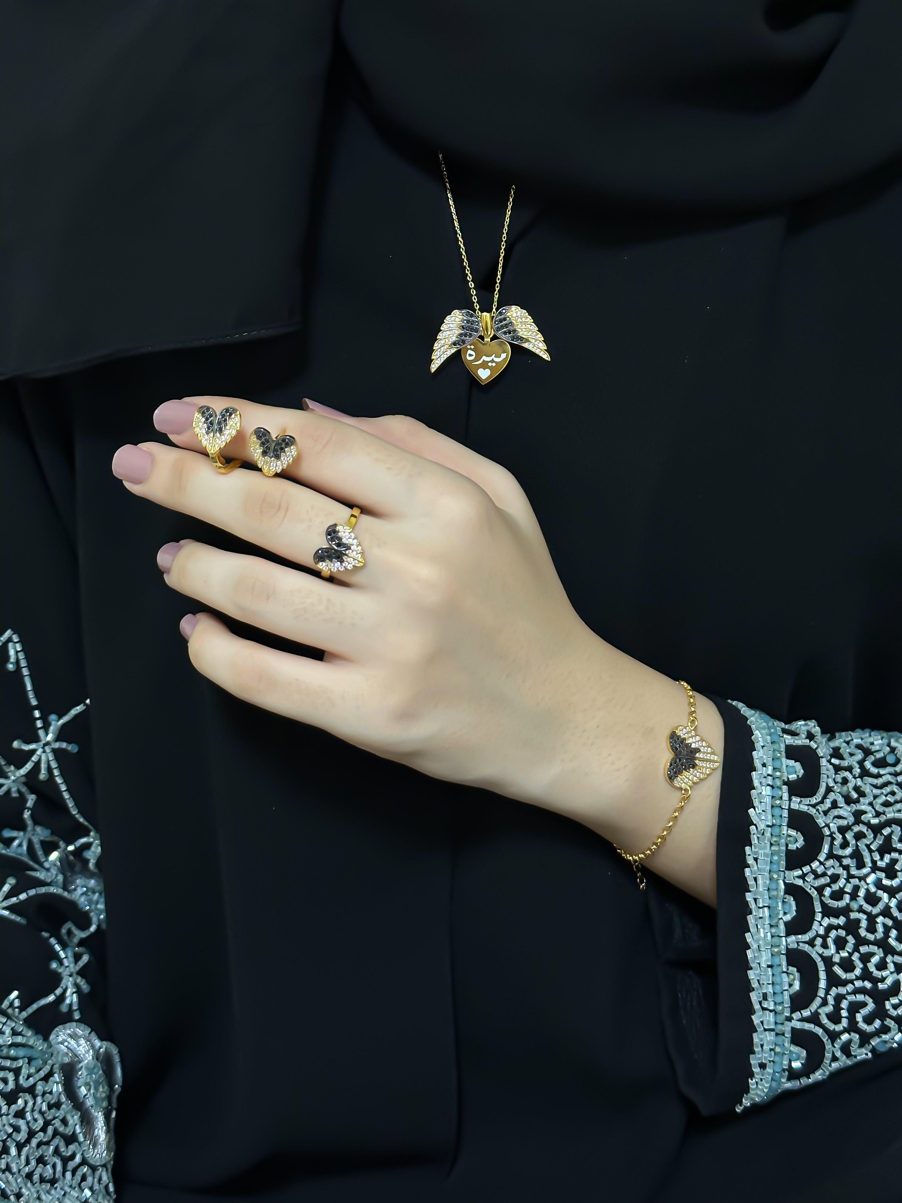 925 Silver Personalized Custom Love Angel Wings Name Jewelry Set - Leona Jewelry