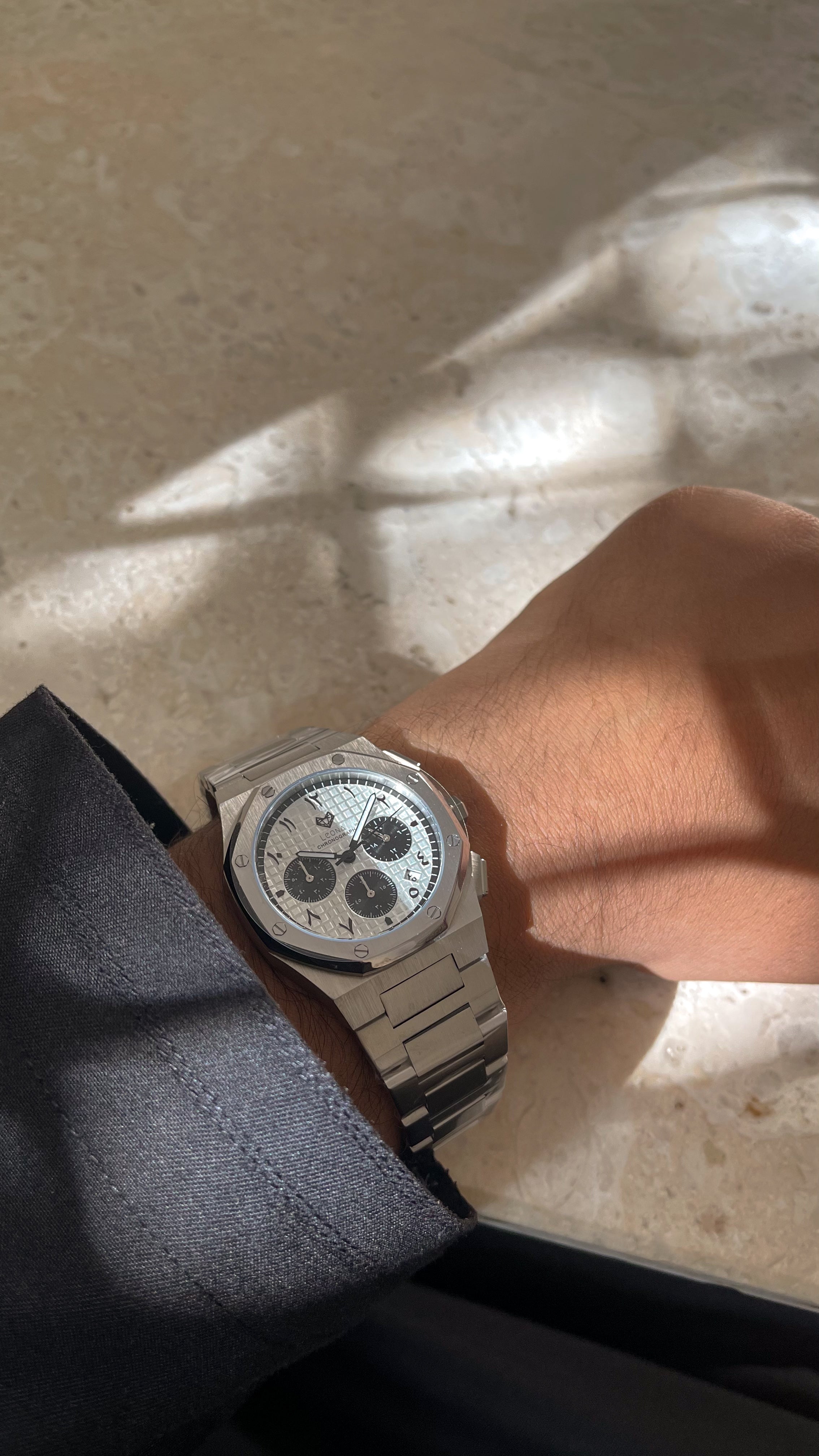 Royal Chronograph Men's Watch White (Panda) – 40mm Arabic Dial, Full Steel, Japanese Quartz ,Waterproof - Leona Jewelry