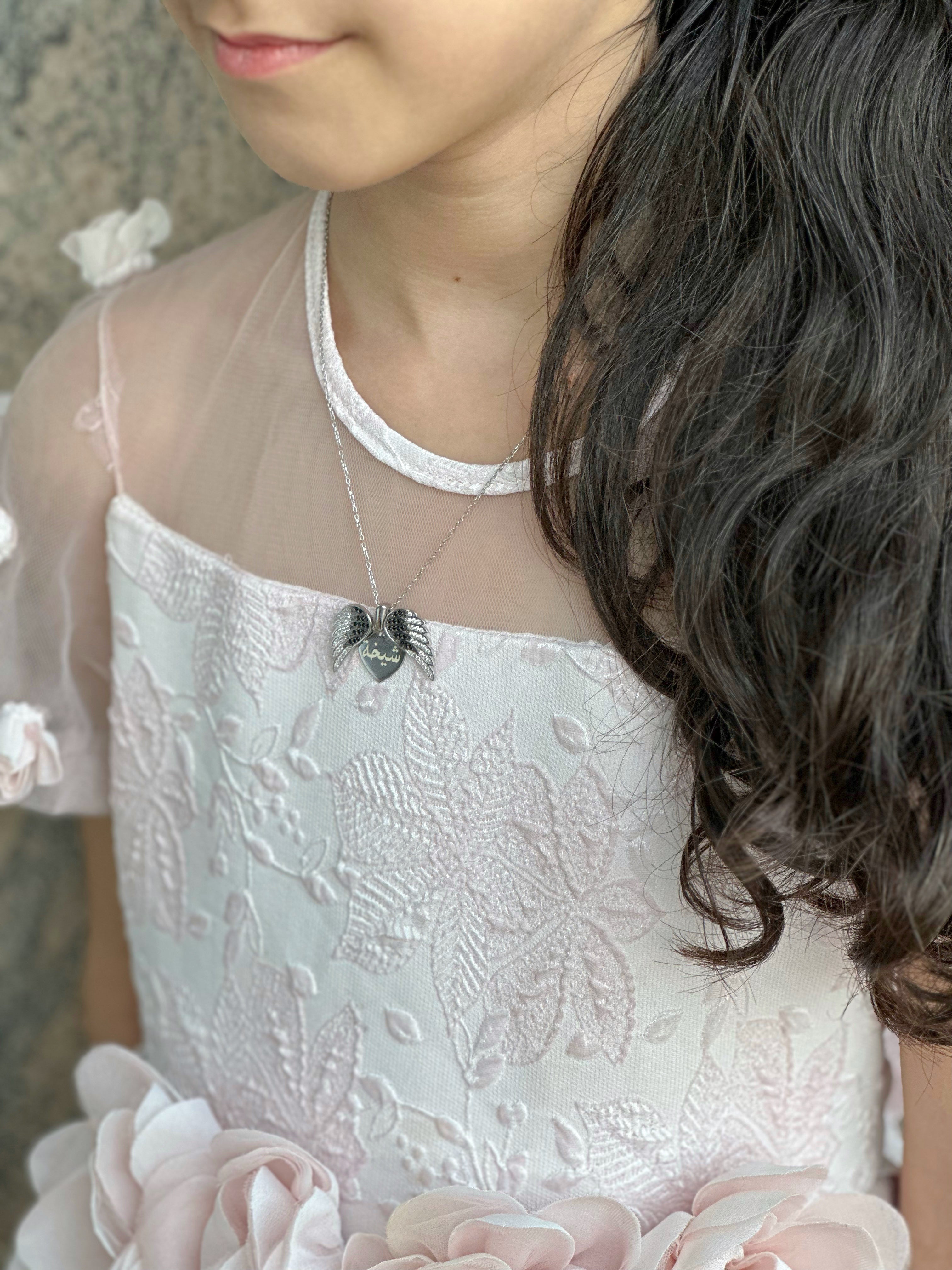 925 Silver Personalized Custom Angel Wings Name Necklace (Silver) - Leona Jewelry