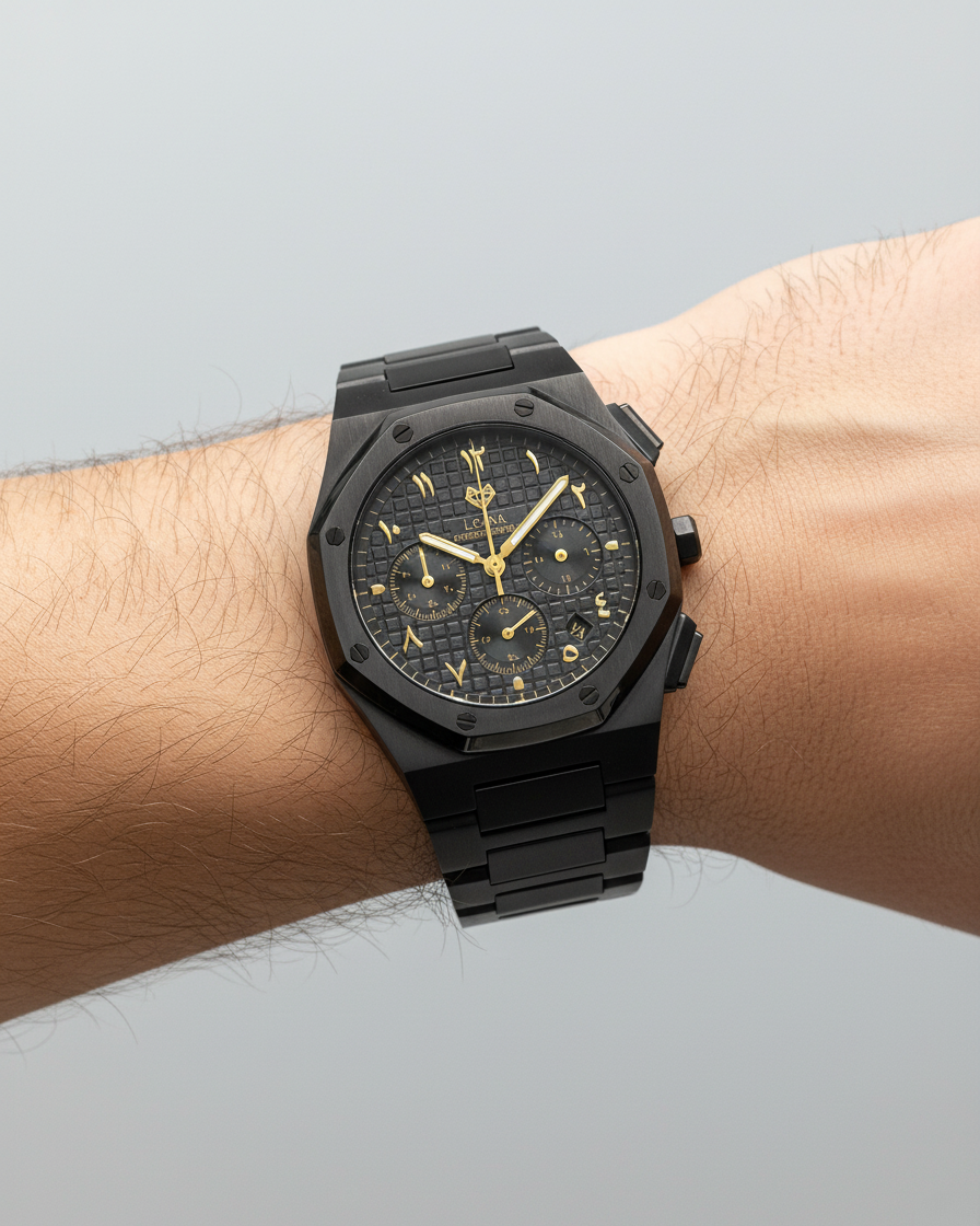 Royal Chronograph Black Edition Gold - Full 316L Steel / Japanese Movement / Waterproof / Sapphire Crystal - Exclusive Collection