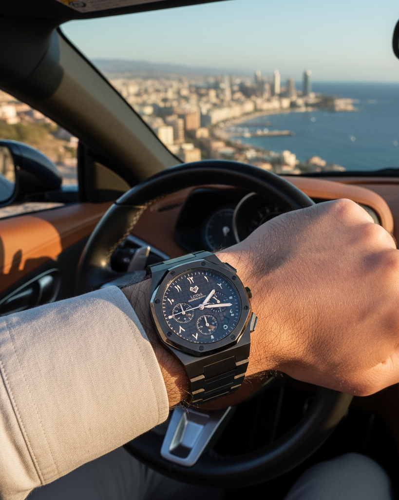 رويال كرونوجراف بلاك إيديشين فضي – فولاذ 316L بالكامل / حركة يابانية من سيكو / مضادة للماء 50 متر / كريستال ياقوتي مضاد للخدش والكسر - المجموعة الحصرية