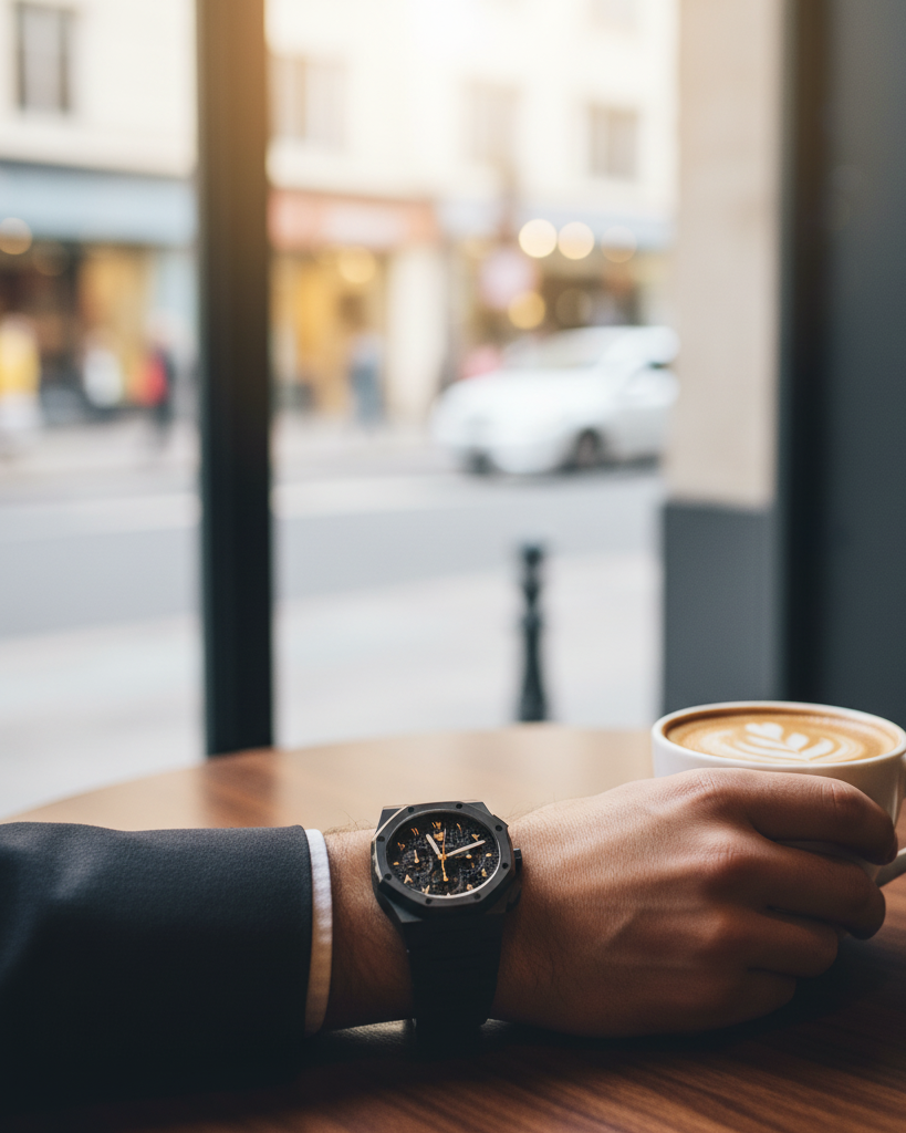 رويال كرونوجراف بلاك إيديشين ذهبي – فولاذ 316L بالكامل / حركة يابانية من سيكو / مضادة للماء 50 متر / كريستال ياقوتي مضاد للخدش والكسر - المجموعة الحصرية