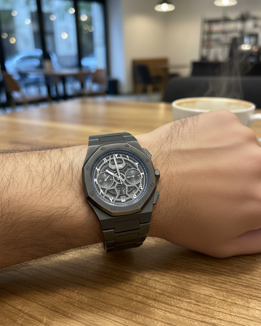 Royal Skeleton Blue - 40mm / Full 316L Steel / Japanese Dual-Time Movement / Waterproof - Exclusive Collection