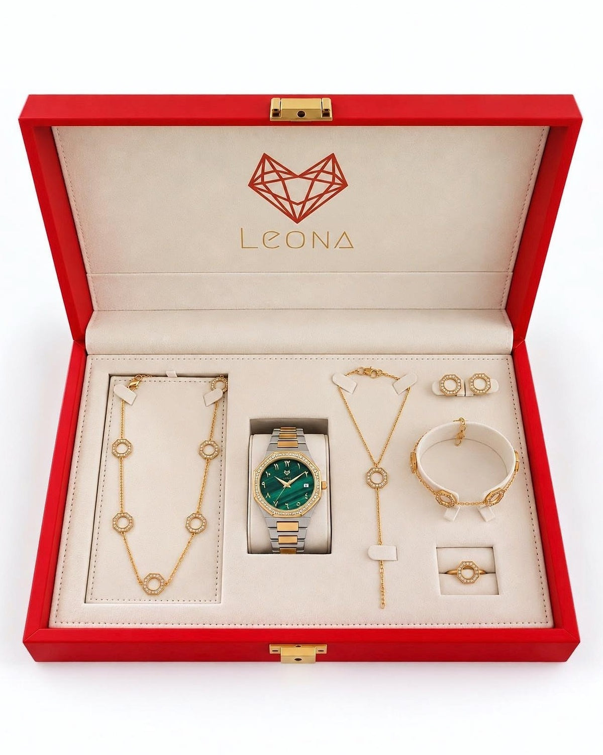 Marquise Malachite Green + 5 Pieces Fine 925 Silver Jewelry Set