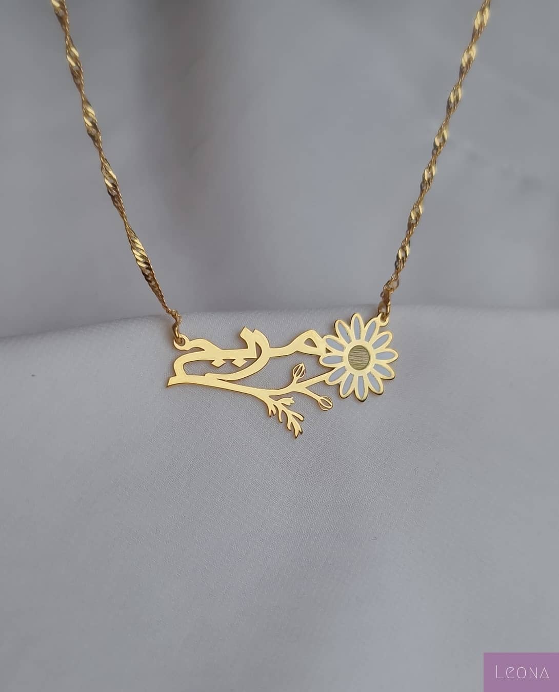 925 Silver Handmade Personalized Custom Floral Name Necklace - Leona Jewelry