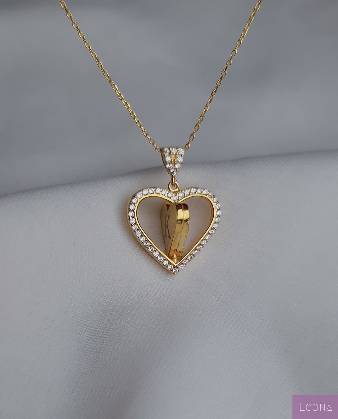 925 Silver Personalized Custom Rotating Heart Name Necklace - Leona Jewelry