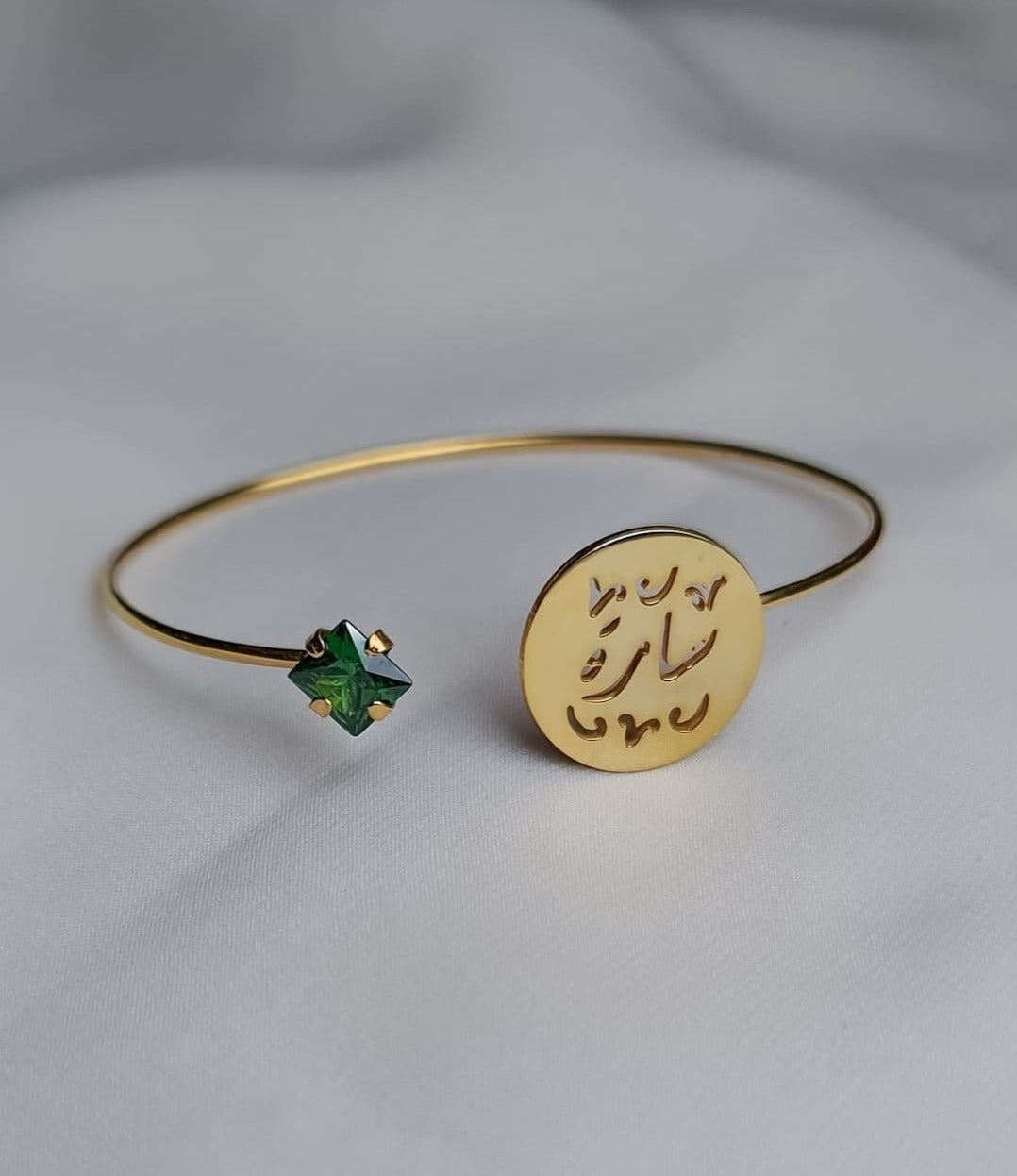 925 Silver Personalized Custom Handmade Name Bracelet With Green Stone - Leona Jewelry