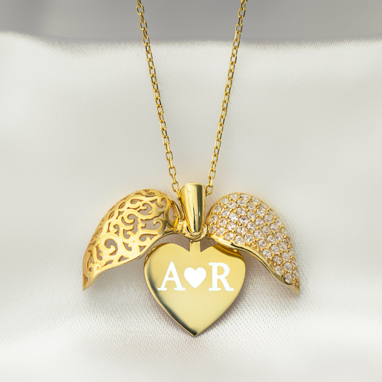 925 Silver Personalized Custom Golden Heart Name Necklace - Leona Jewelry