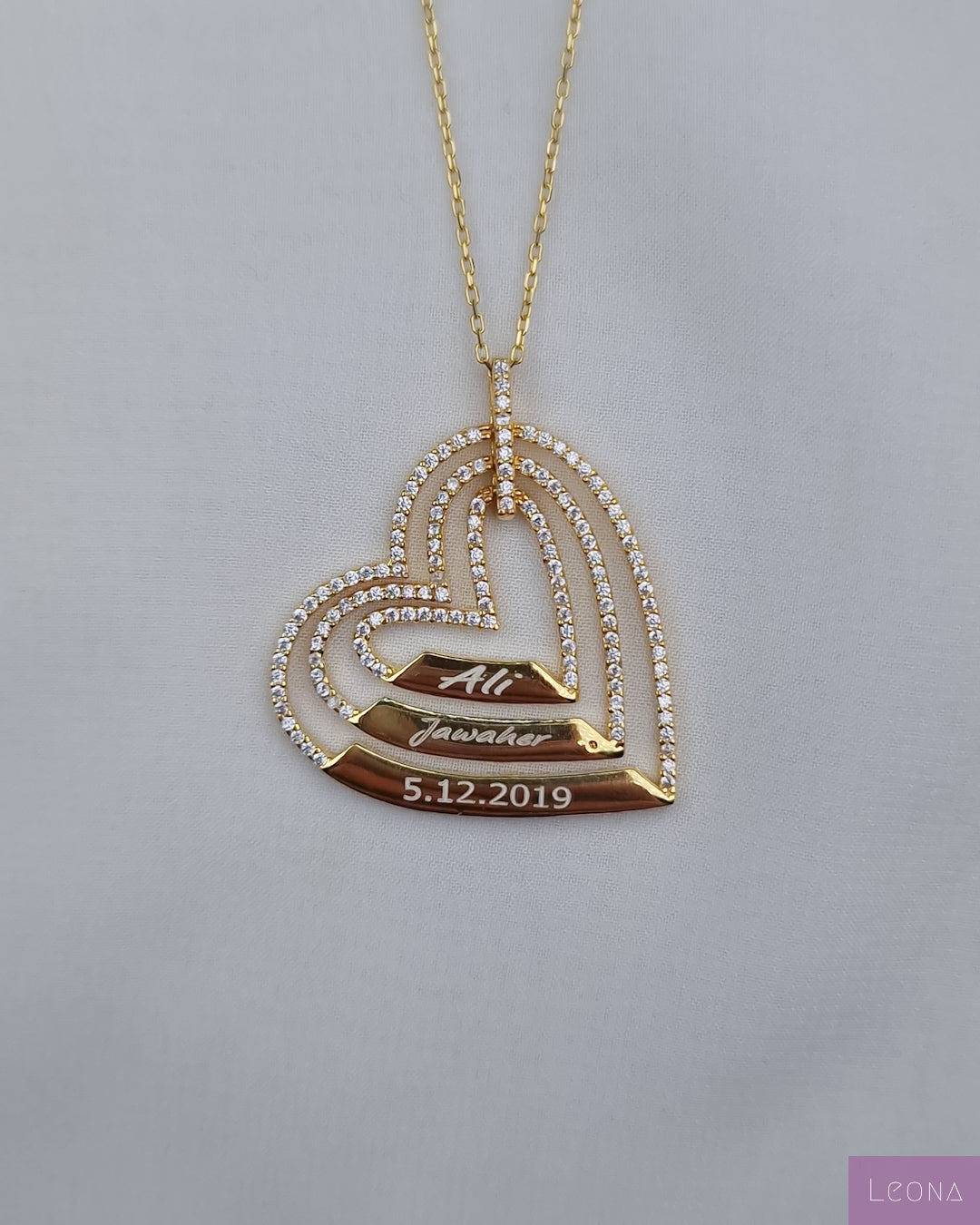 925 Silver Personalized Custom Trio Heart Name Necklace - Leona Jewelry