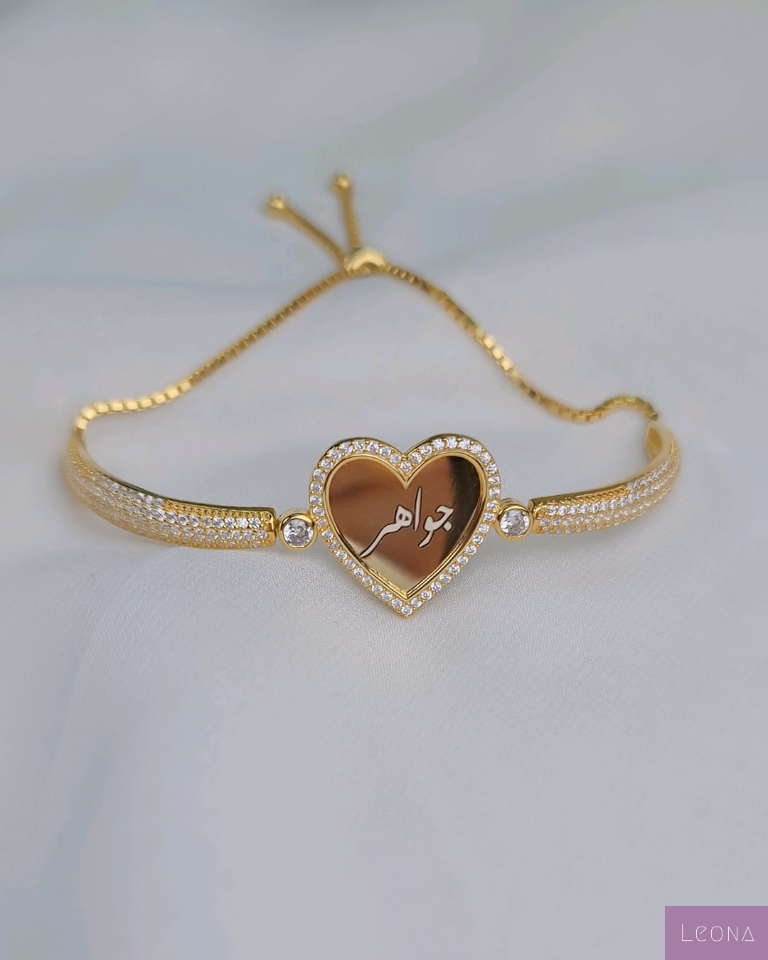 925 Silver Personalized Custom Heart Name Bracelet - Leona Jewelry