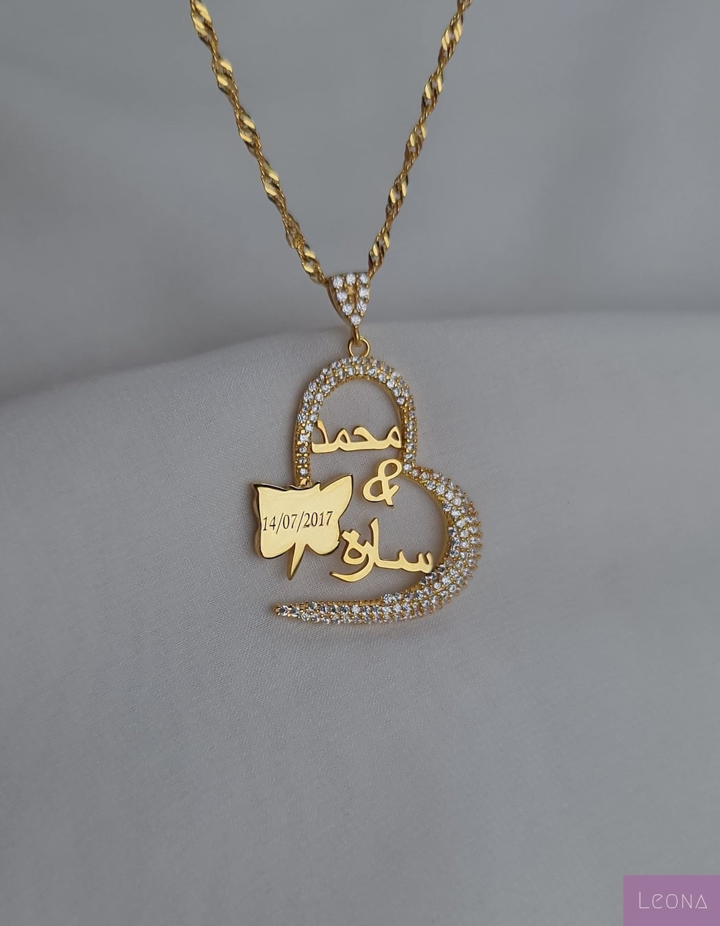 925 Silver Personalized Custom Love Couple Names & Butterfly Necklace - Leona Jewelry