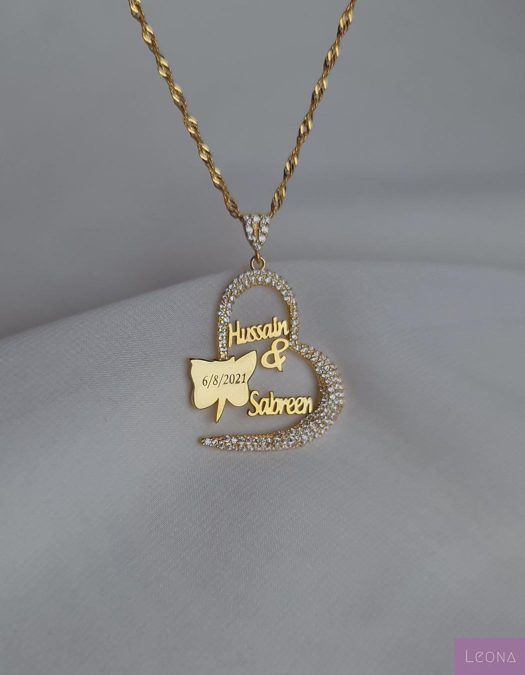 925 Silver Personalized Custom Love Couple Names & Butterfly Necklace - Leona Jewelry